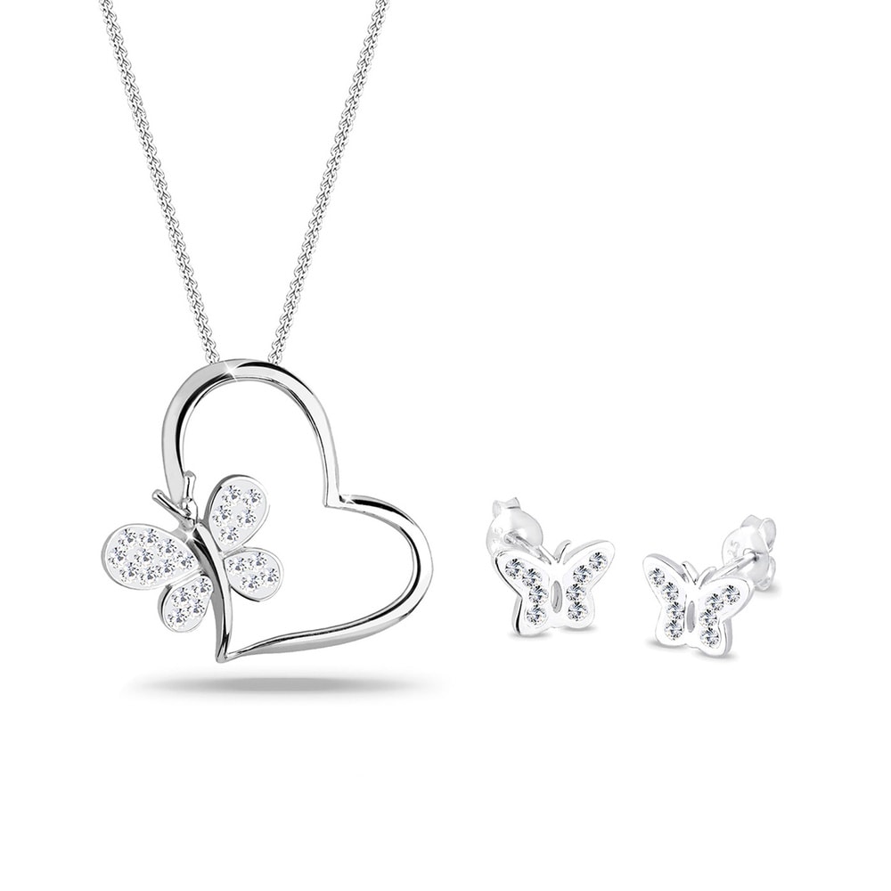 Elli Elli Ensemble de Bijoux Schmetterling Herz Kristalle Silber Bijoux