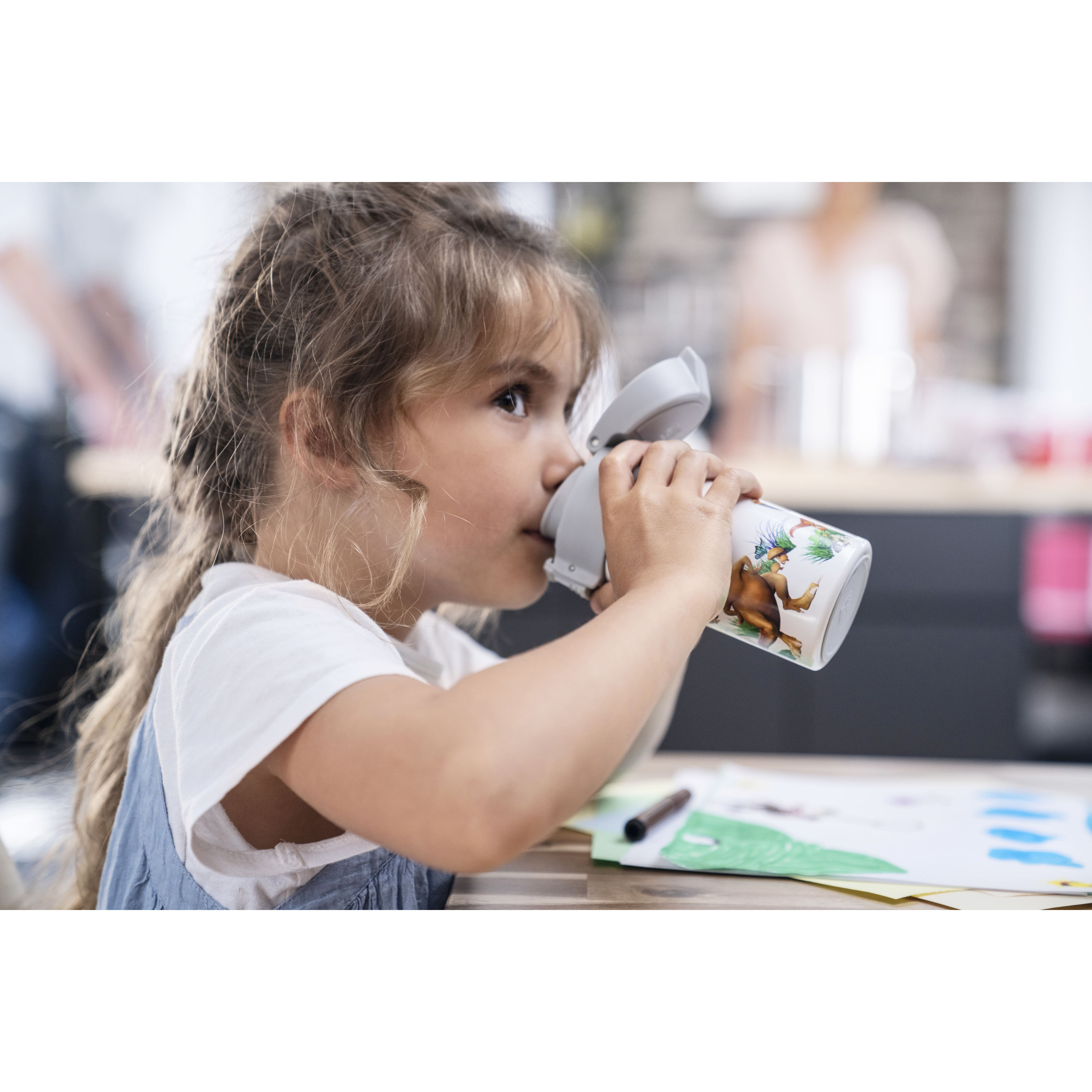 Trinkflasche DINOS, 350 ml, Edelstahl, Weiß-grau