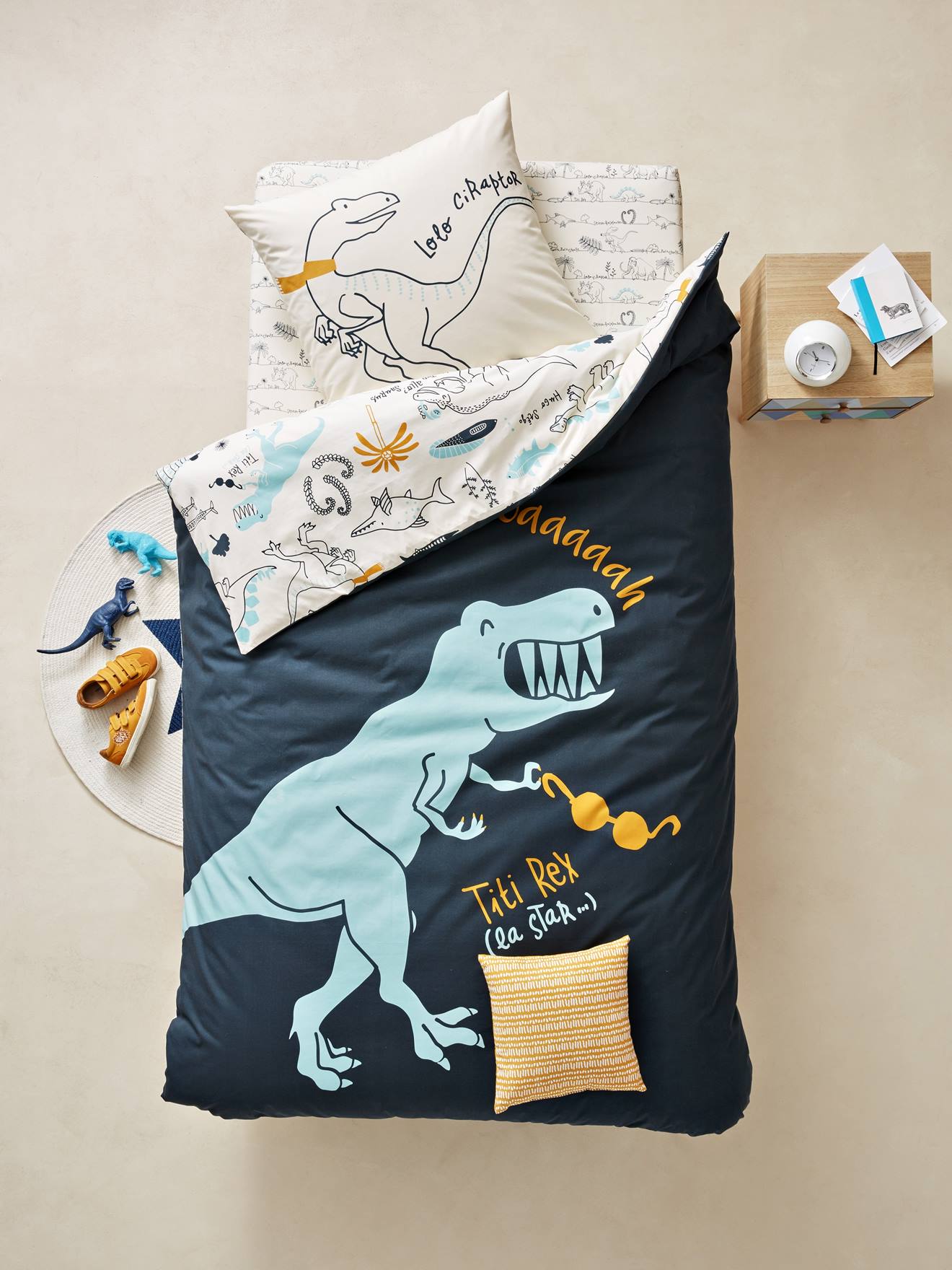 Drap-housse enfant DINO RAMA blanc imprimé