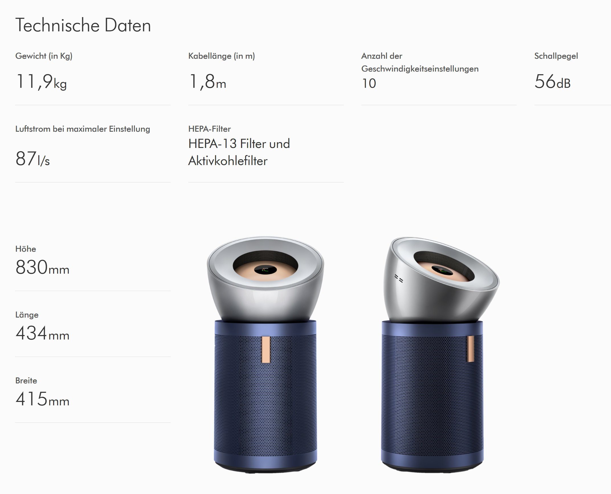 DYSON Luftreiniger Luftreiniger BP03 Bluetooth Allergiker CADR 300m³/h, für 100 m² Räume, Air Purifier Raucherzimmer Luftfilter Zuhause Schlafmode Timer per App