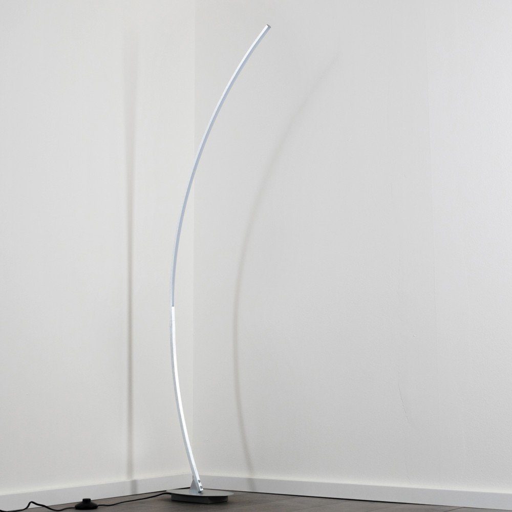 hofstein Stehlampe Brie LED Designer Standlampe in Aluminiumgebürstet, Stehleuchte mit Fußschalter und Kabel, Leselampe, LED 1100 Lumen