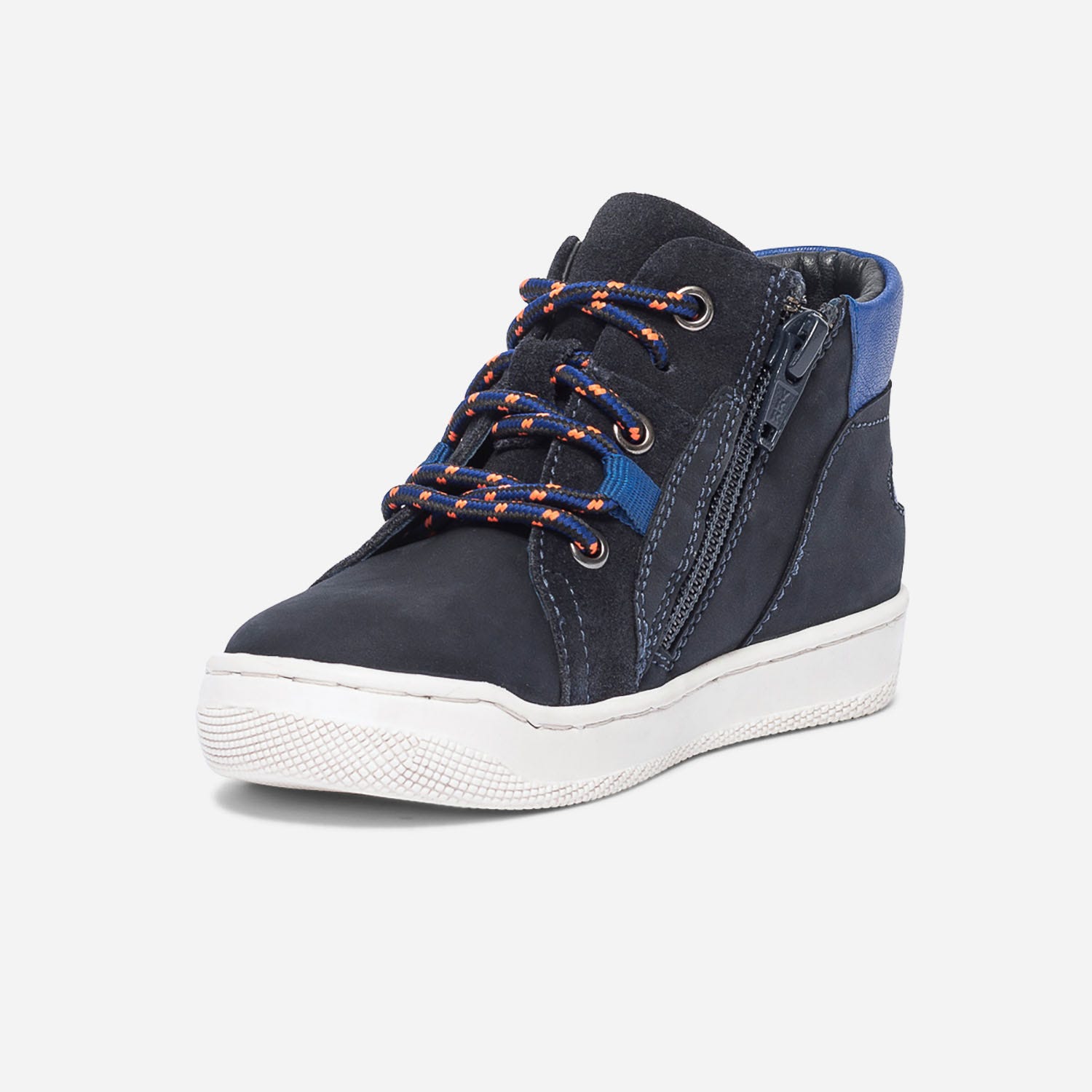 Basket marine et bleu en cuir avec lacet-cordon