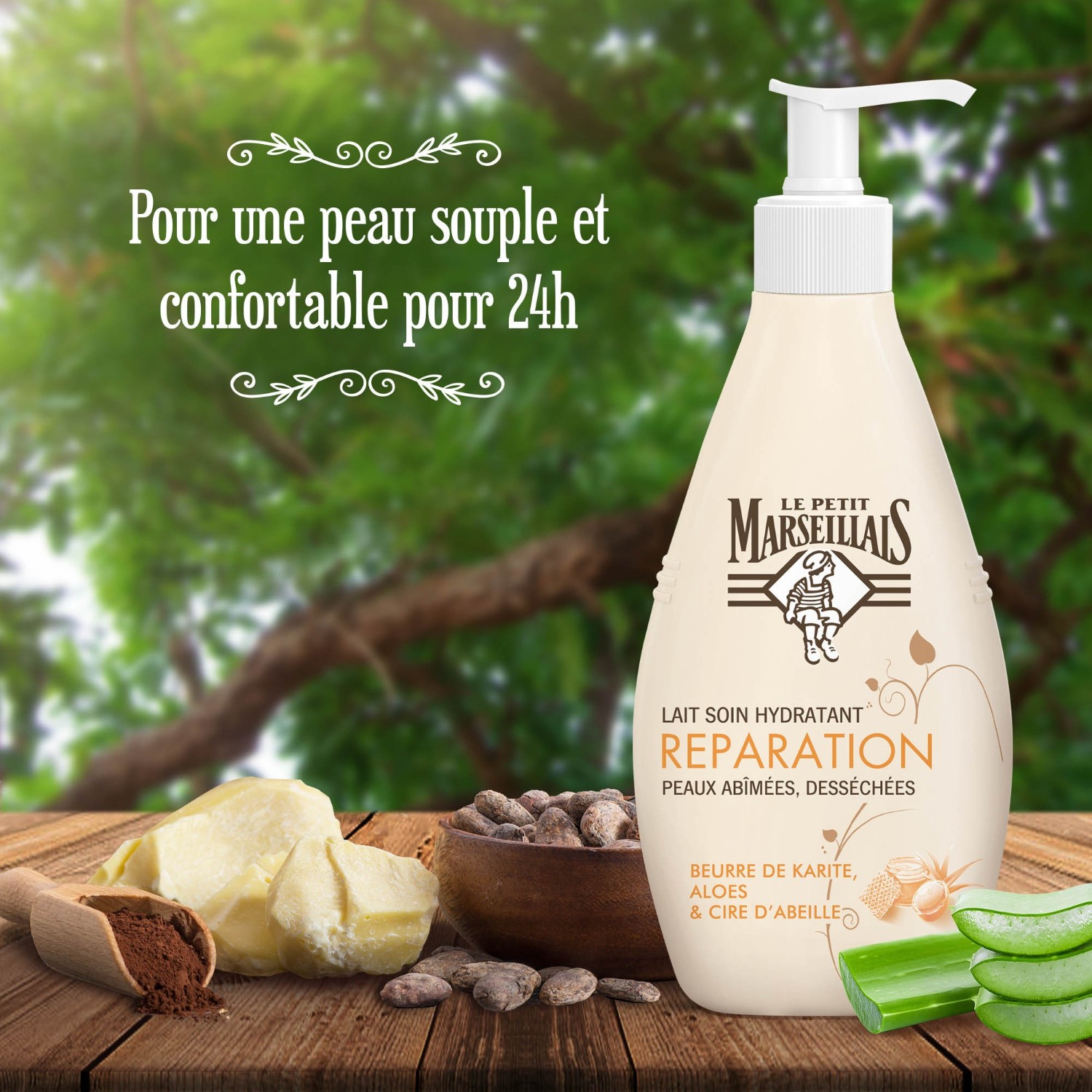 Hydratačné telové mlieko Le Petit Marseillais [[,]] Bambucké maslo [[,]] Aloe a včelí vosk [[,]] 400 ml
