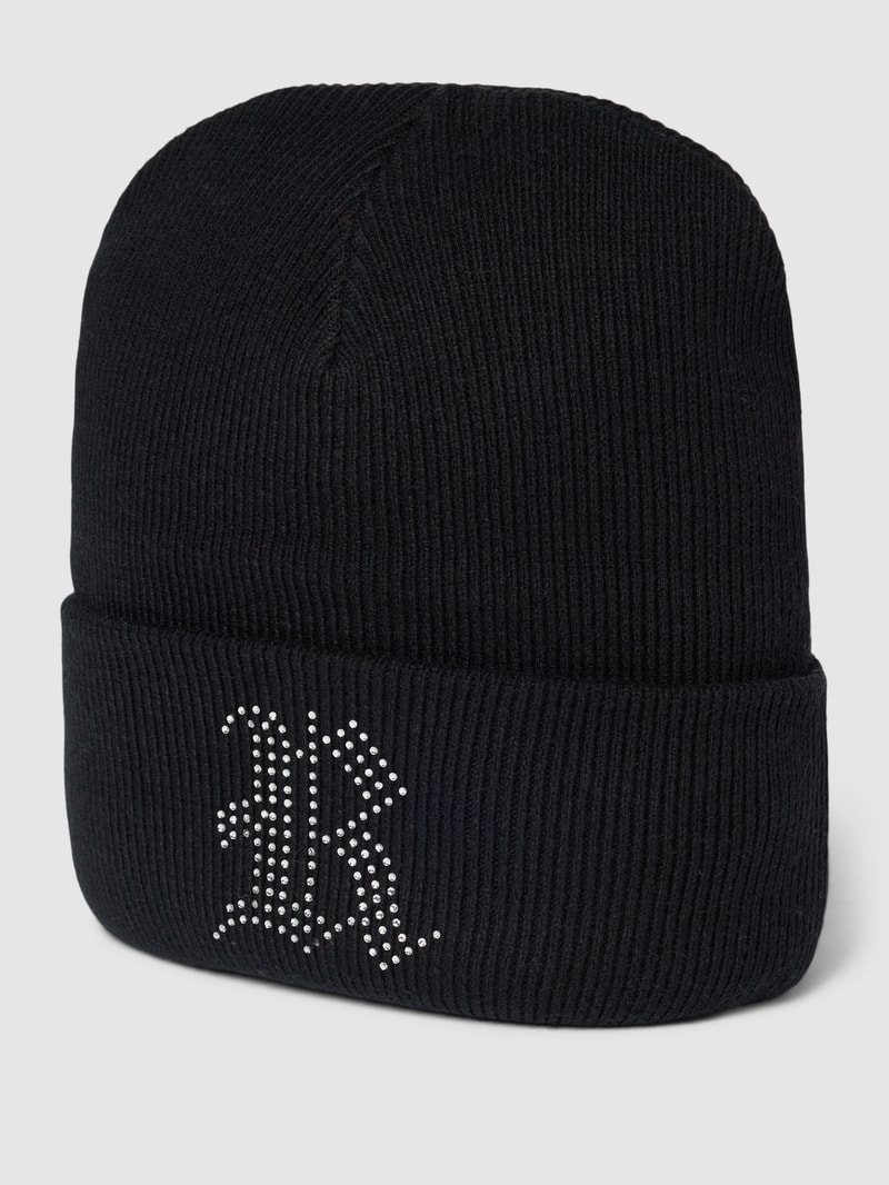 Beanie mit Strasssteinbesatz in schwarz