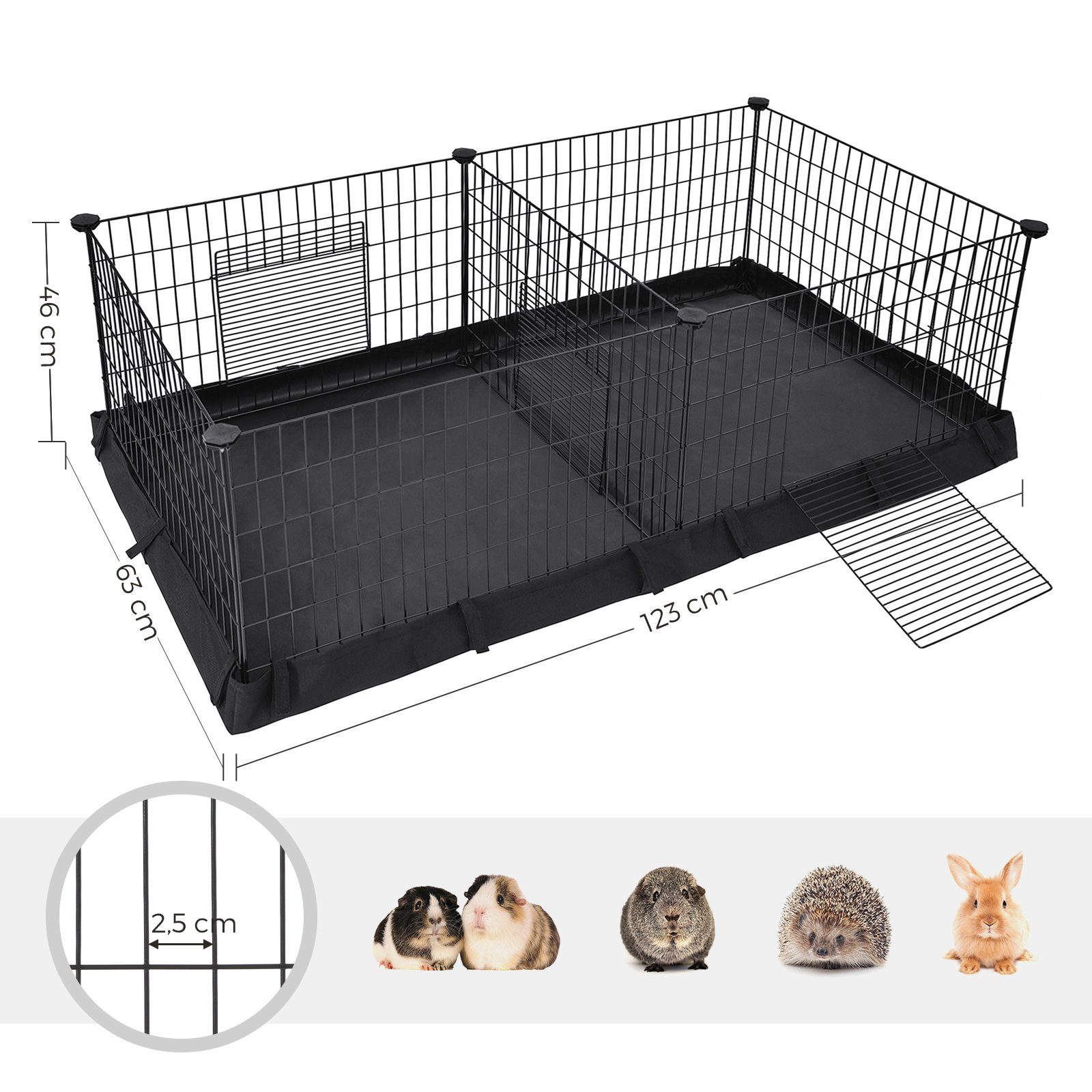 SONGMICS Kleintierkäfig, 2 separate Bereiche, mit Boden aus Gewebe, 3 Türen