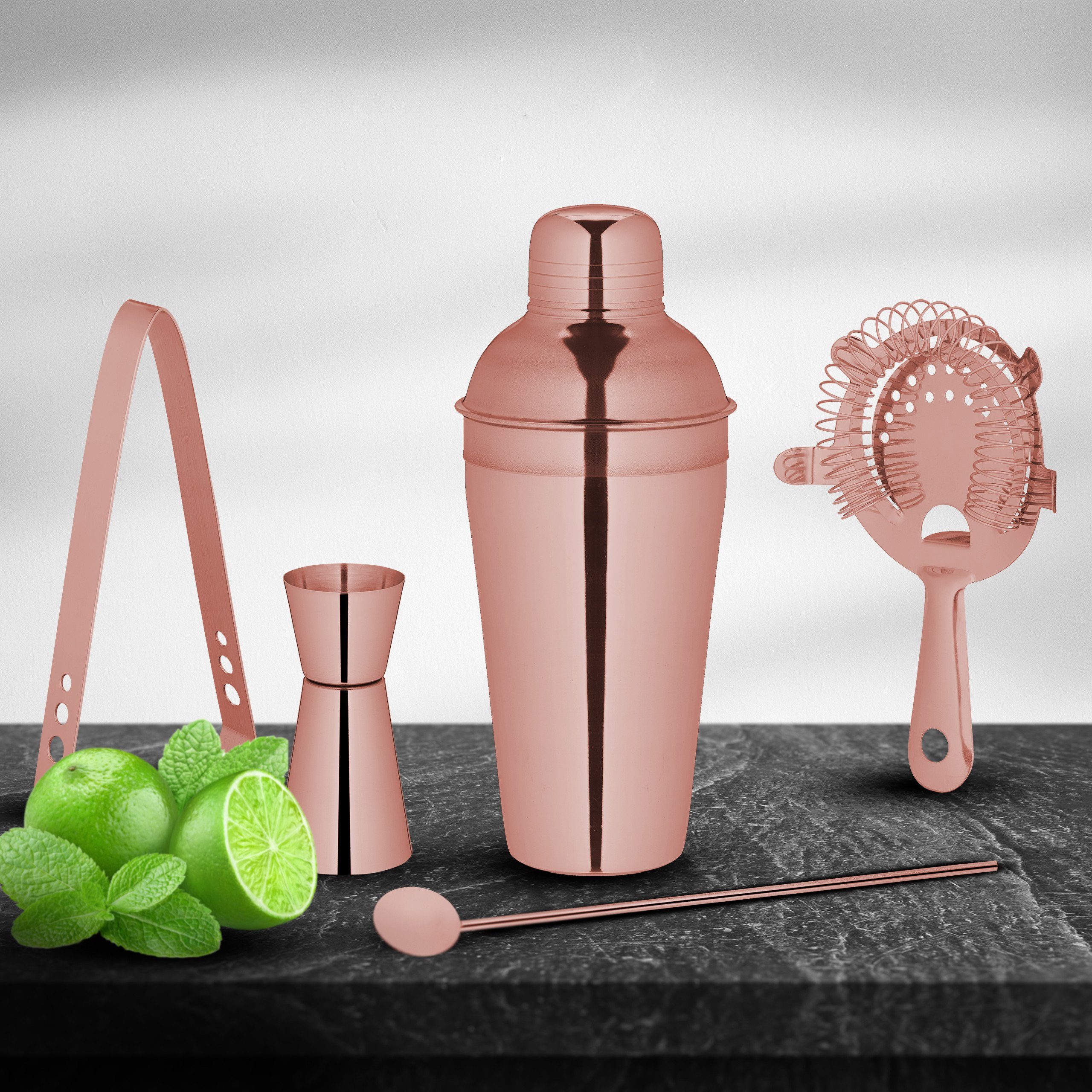 relaxdays Cocktail Shaker 5-teiliges Cocktail Shaker Set, Edelstahl, Bronze