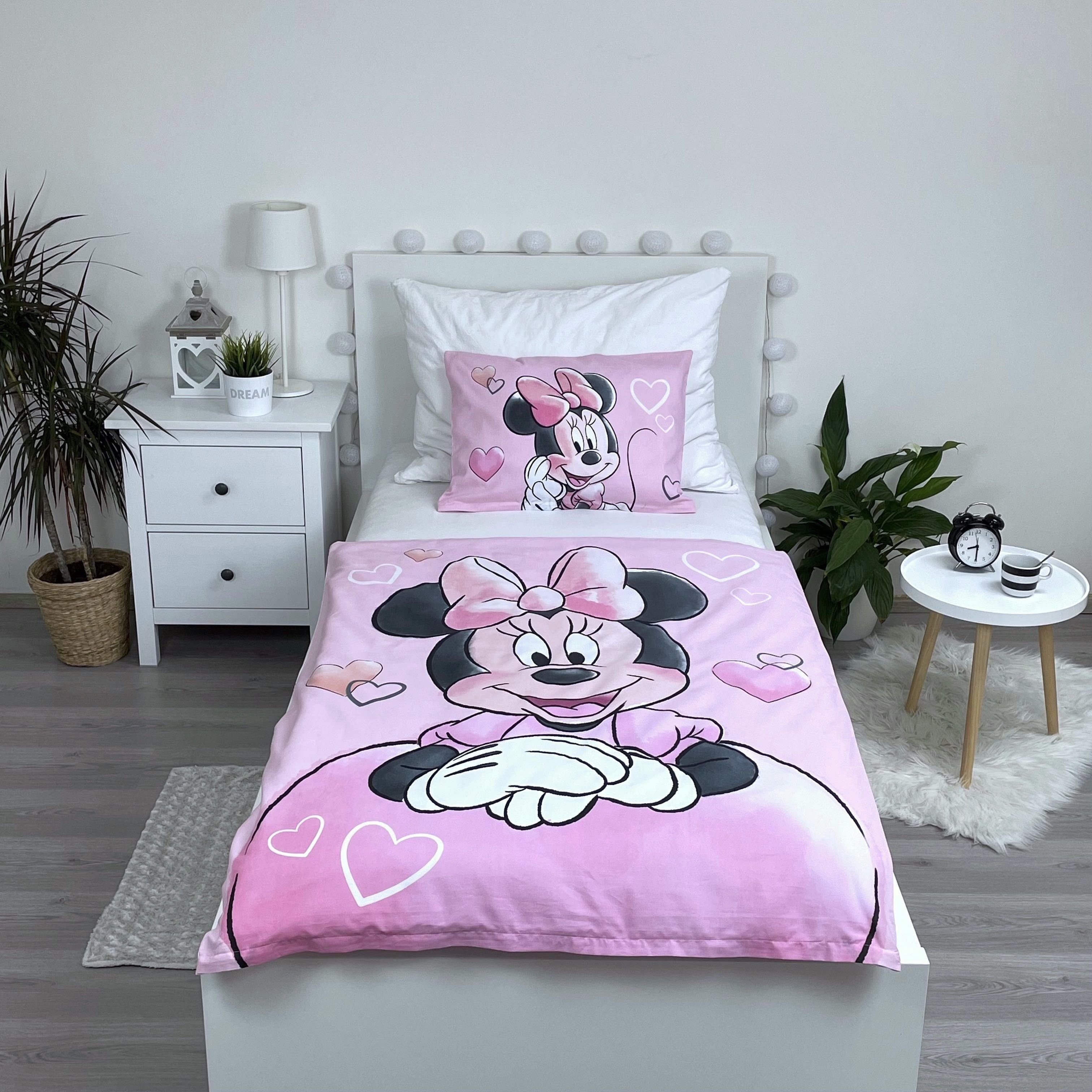 Babybettwäsche Wendebettwäsche Minnie Mouse 2tlg. Baumwolle 100x135 cm + 40x60 cm, , Baumwolle, 2 teilig