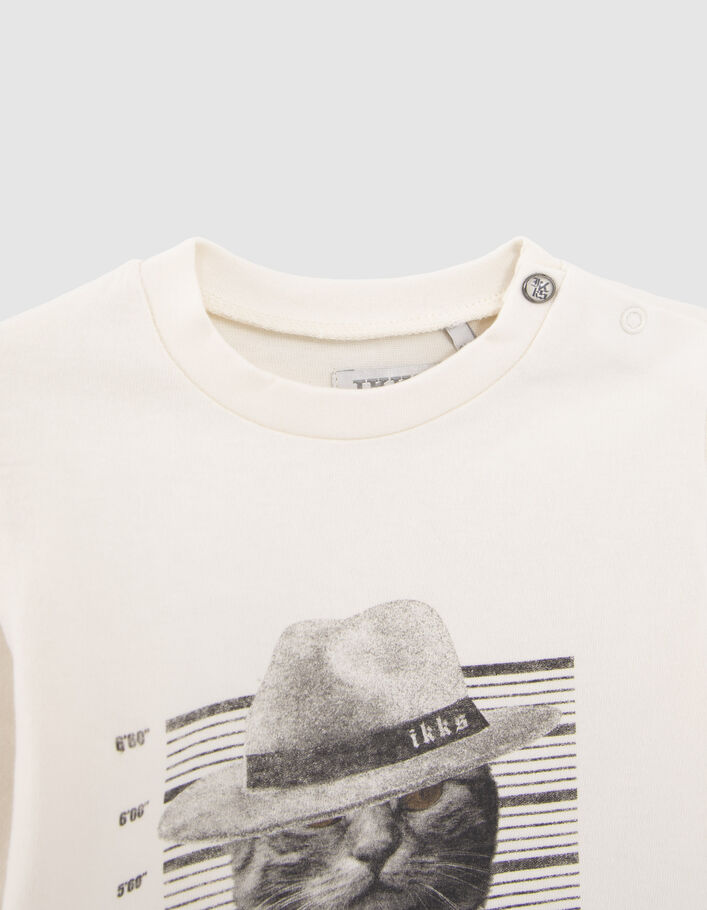 T-shirt écru coton bio visuel chat-gangster bébé garçon