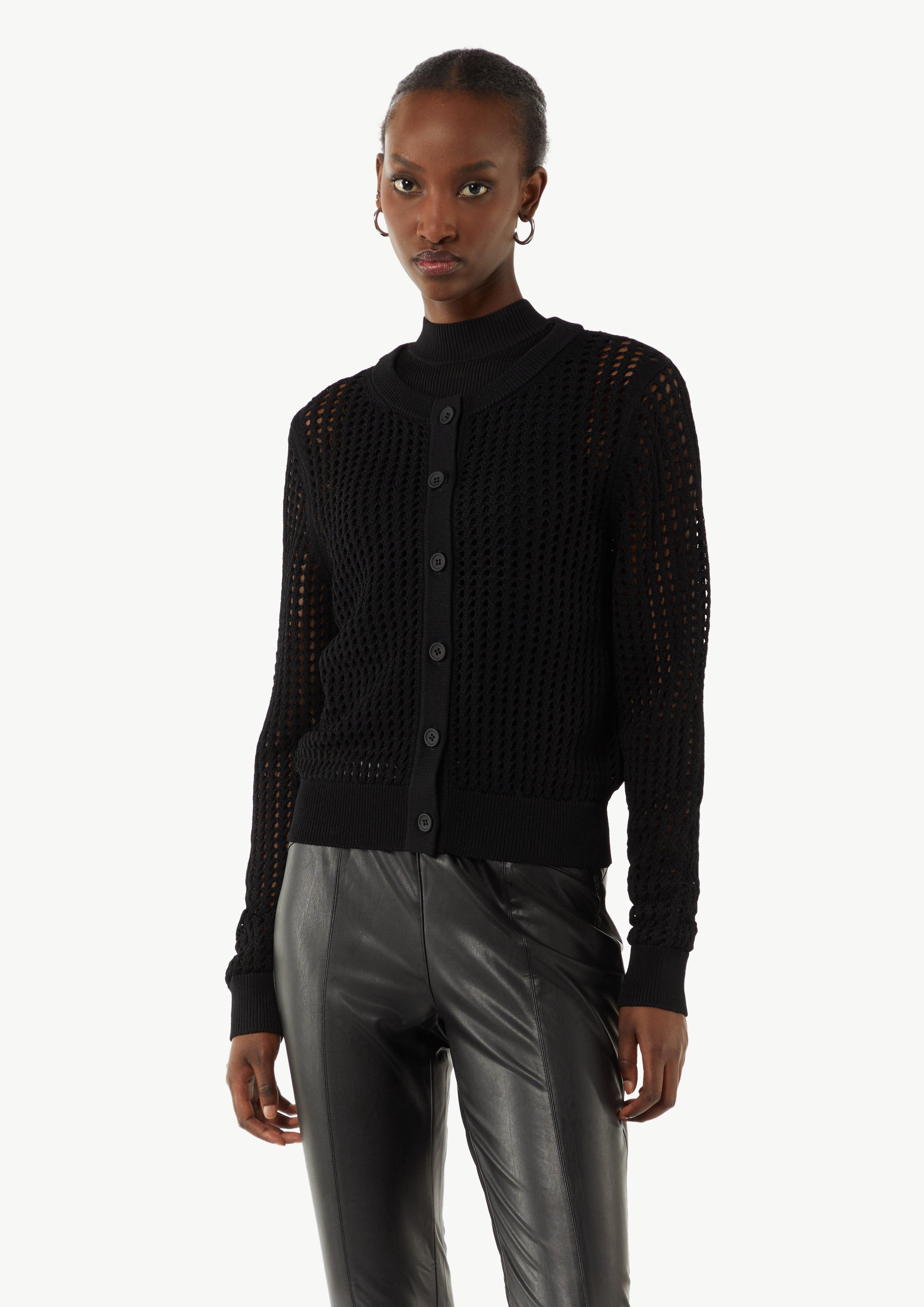 Transparente Strickjacke aus Ajourstrick - schwarz