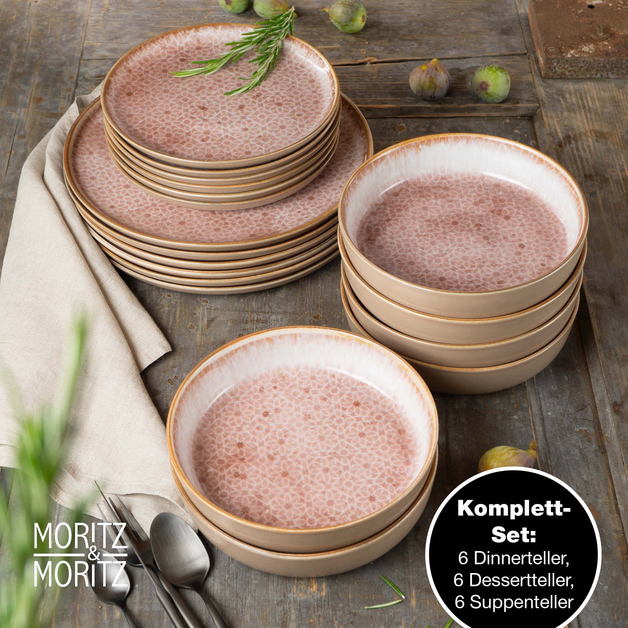 Moritz & Moritz Tafelservice TERRA Geschirrset Rosa (18-tlg), 6 Personen, Kombigeschirr für 6 Personen