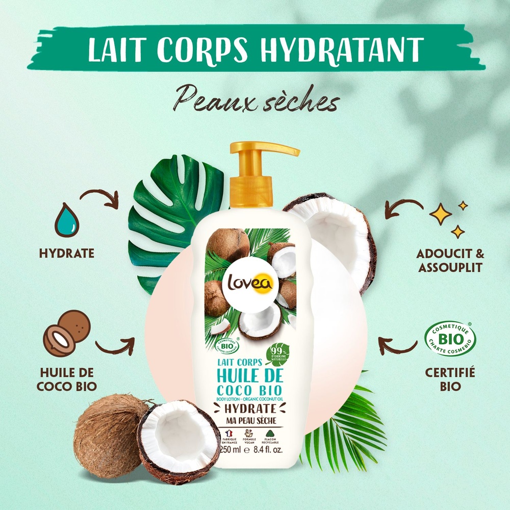 lovea Lait Corps Huile de Coco Bio Certifié BIO Lait Corps - Peaux Sèches