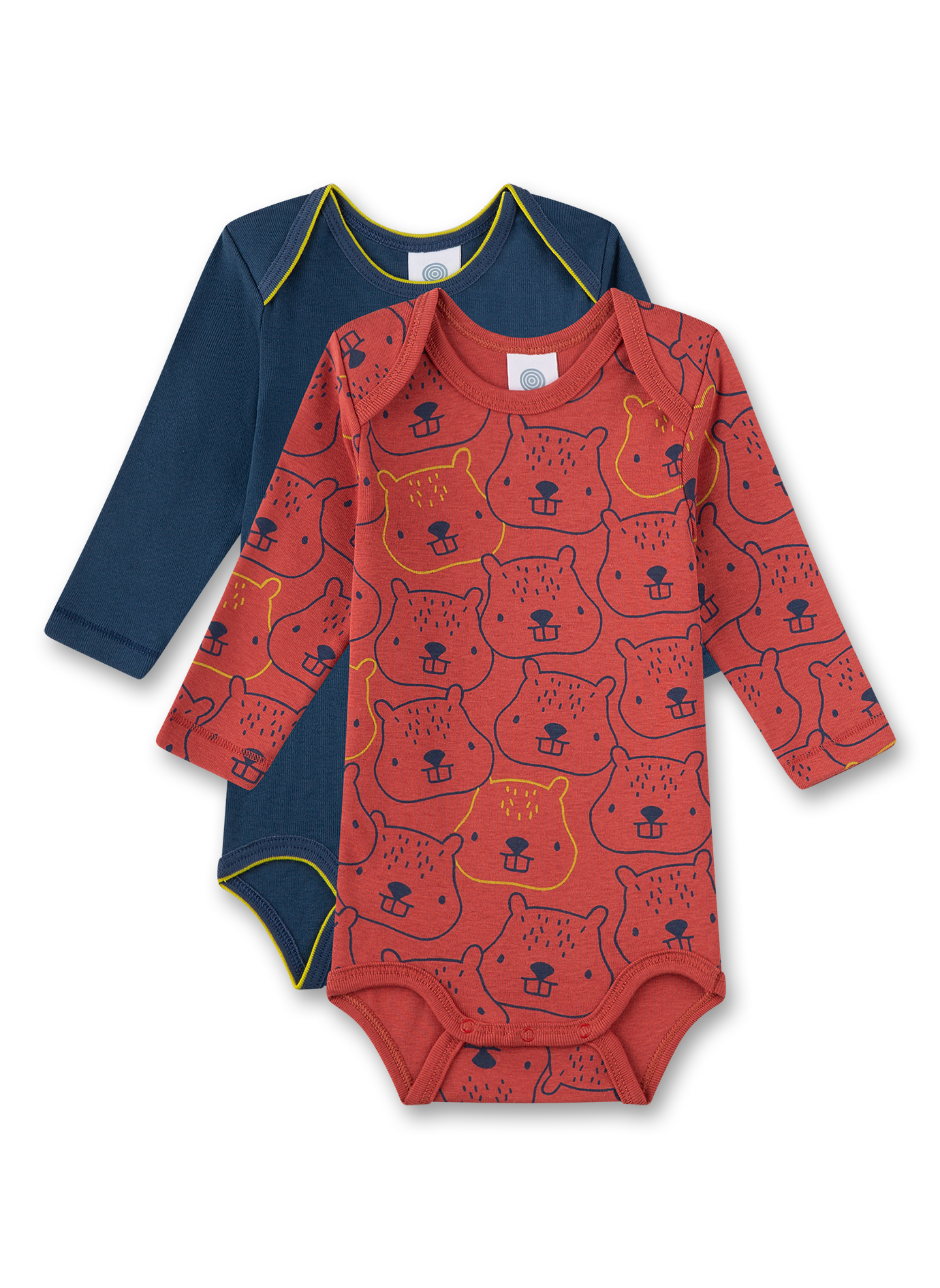 Baby-Body langarm (Doppelpack) Dunkelblau und Rot mit Biber