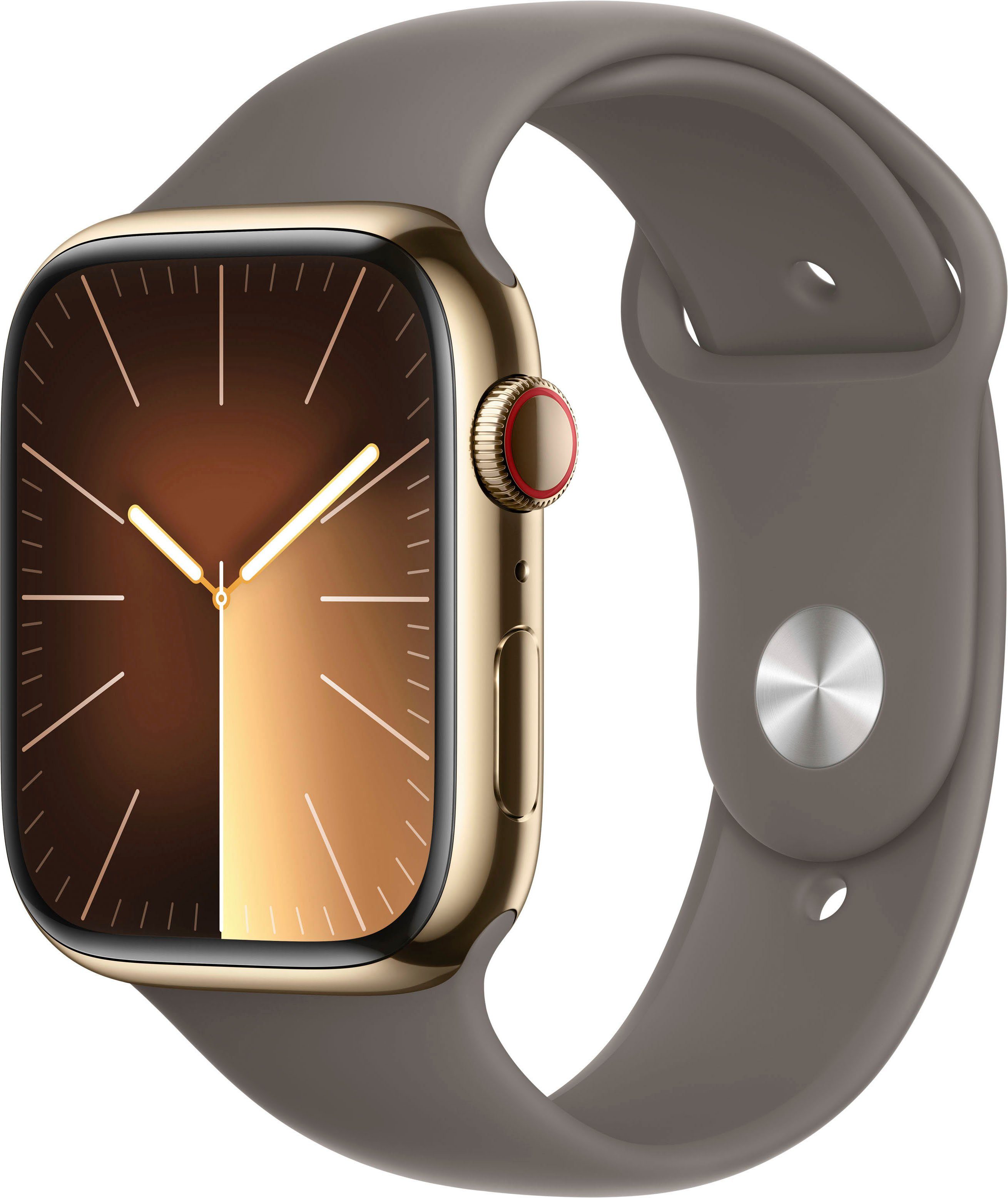 Apple Watch Series 9 GPS + Cellular Stainless Steel 45mm S/M Smartwatch (4,5 cm/1,77 Zoll, Watch OS 10), Sport Band