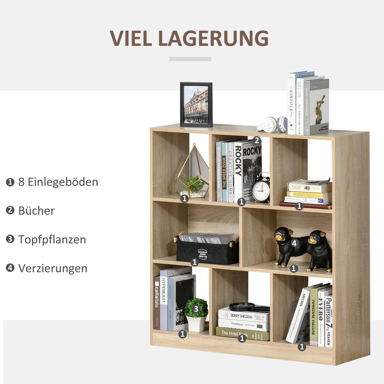 HOMCOM Bücherregal 3-stöckige Bücherregal Büroregal Home-Office Spanplatte Natur