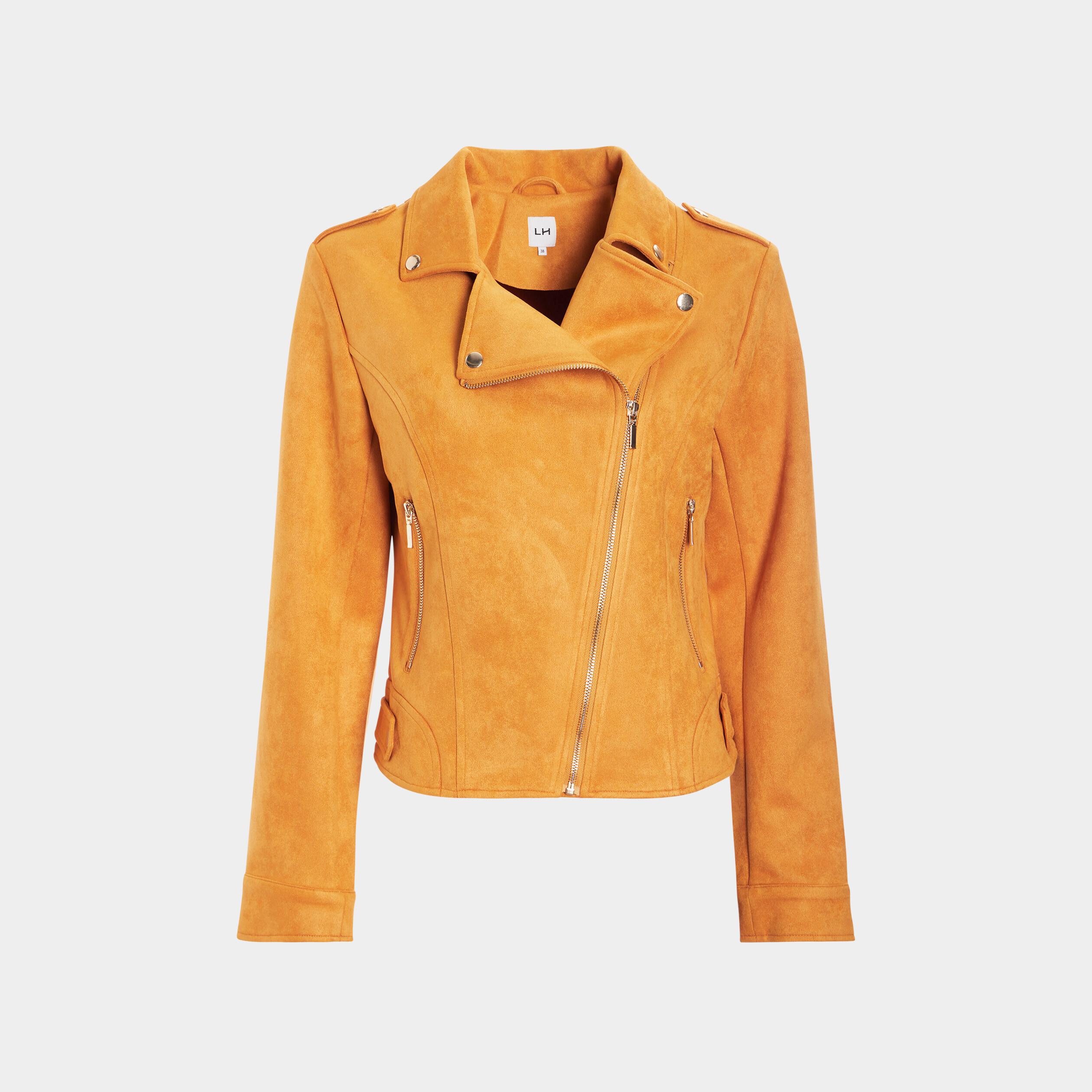 Veste esprit biker effet suédine jaune foncé femme | La Halle