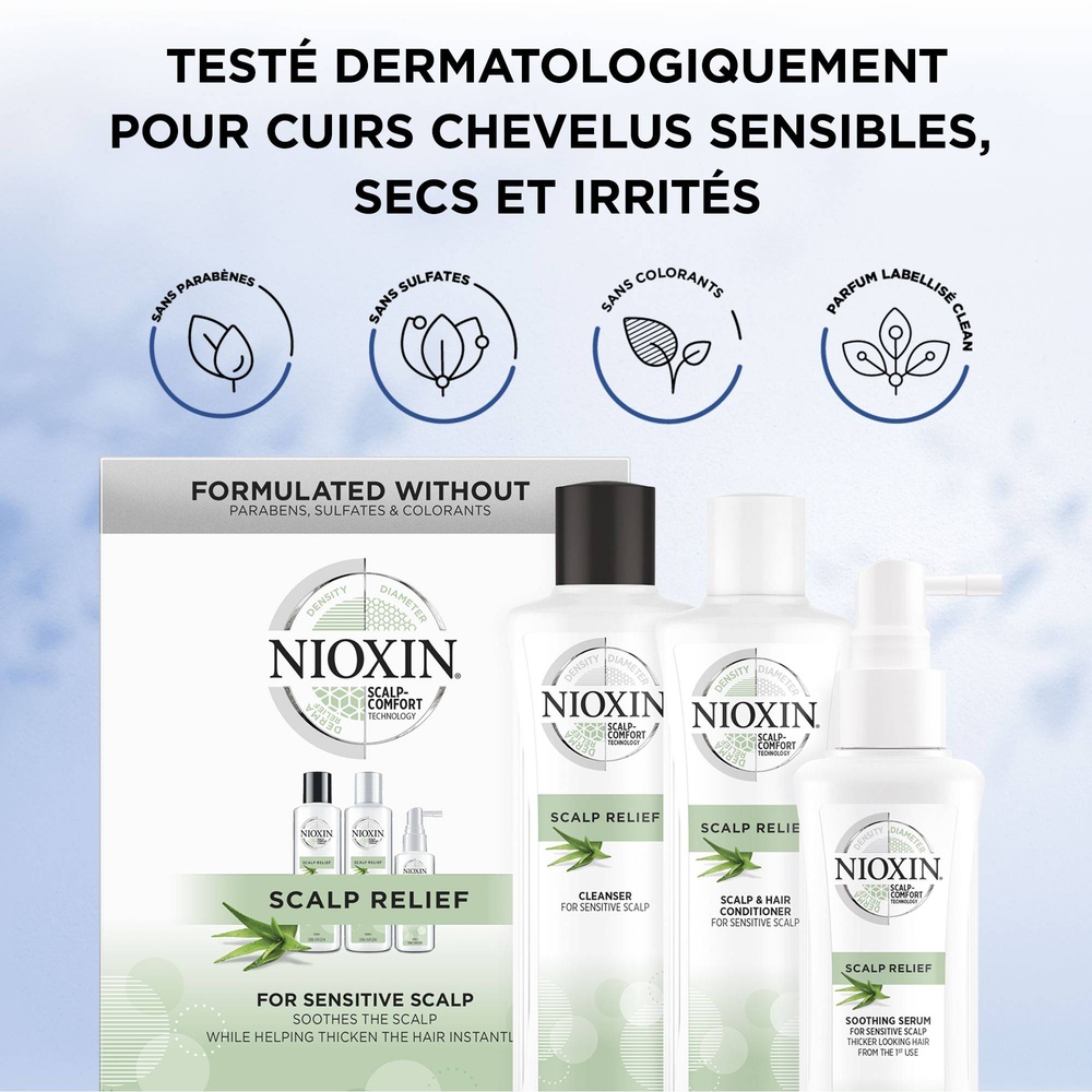 Nioxin Kit Scalp Relief cuir chevelu sensible Kit shampoing, après-shampoing, sérum