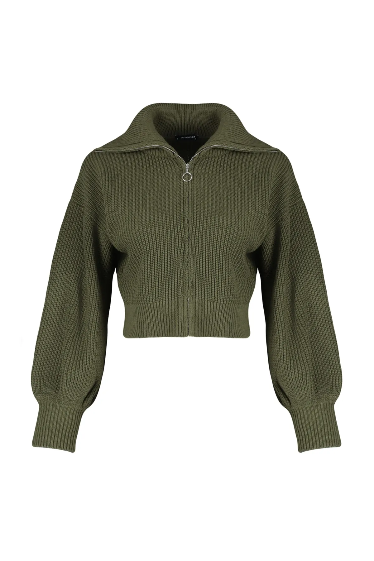 Trendyol Collection  Khakifarbene, kurze Strickjacke mit Reißverschluss TWOAW23HI00373