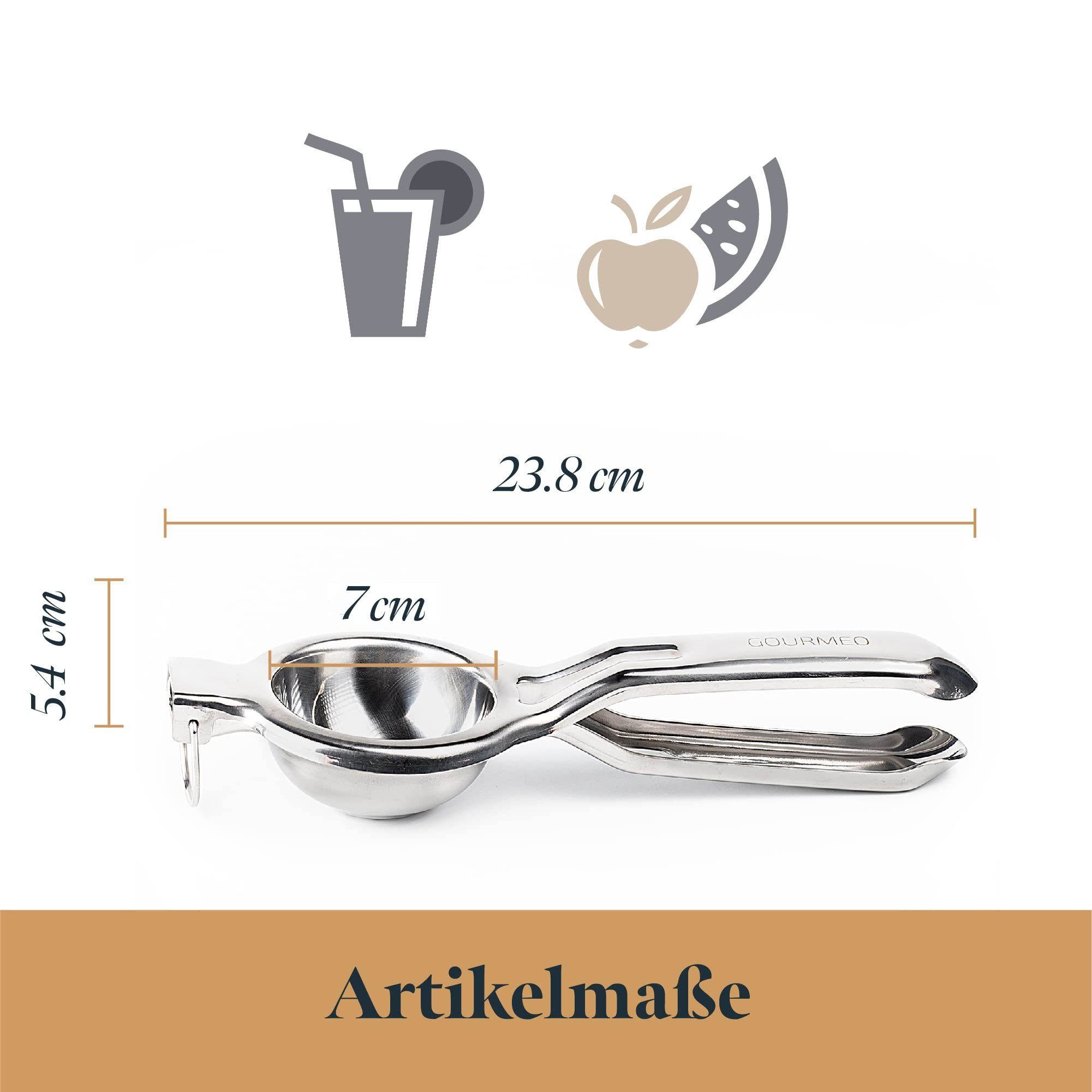 GOURMEO Zitruspresse Langlebige Zitruspresse aus Edelstahl, Durable Stainless Steel Citrus Press