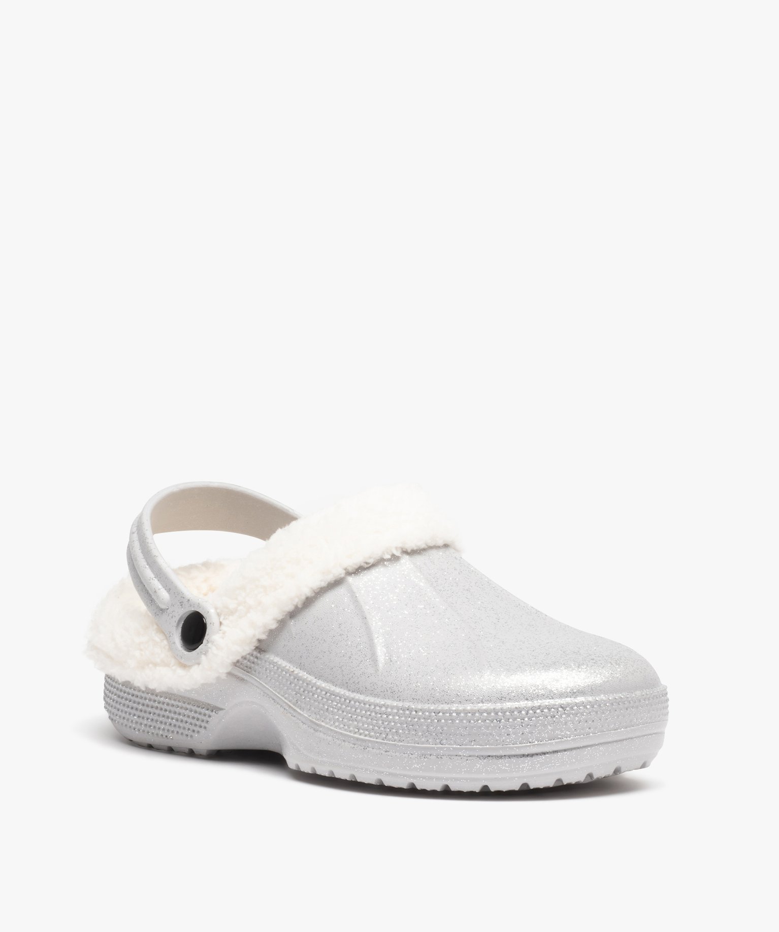 Chaussons femme sabots fourrés doublure amovible argent | GEMO