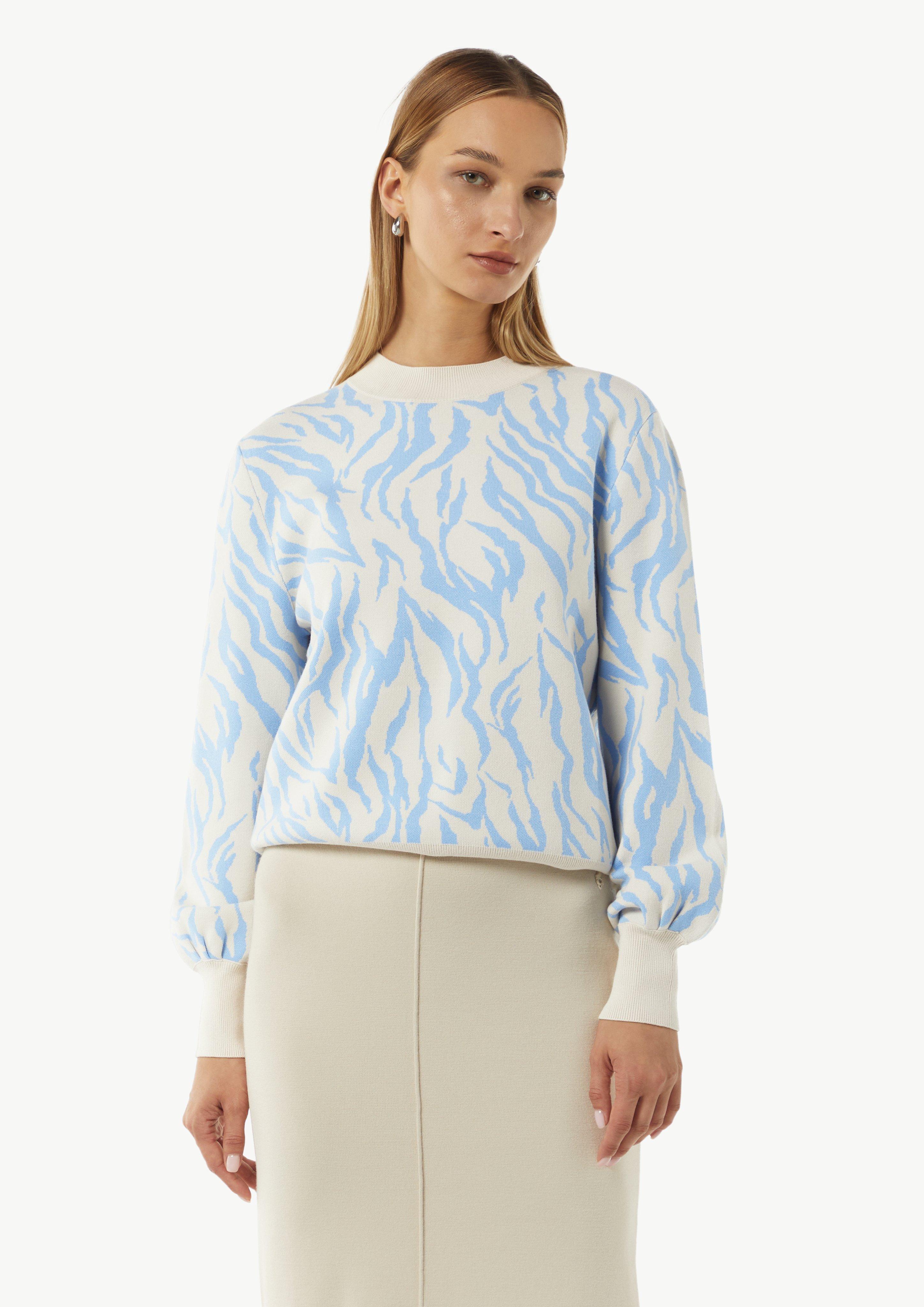 Feinstrickpullover mit Jacquard-Muster - himmelblau