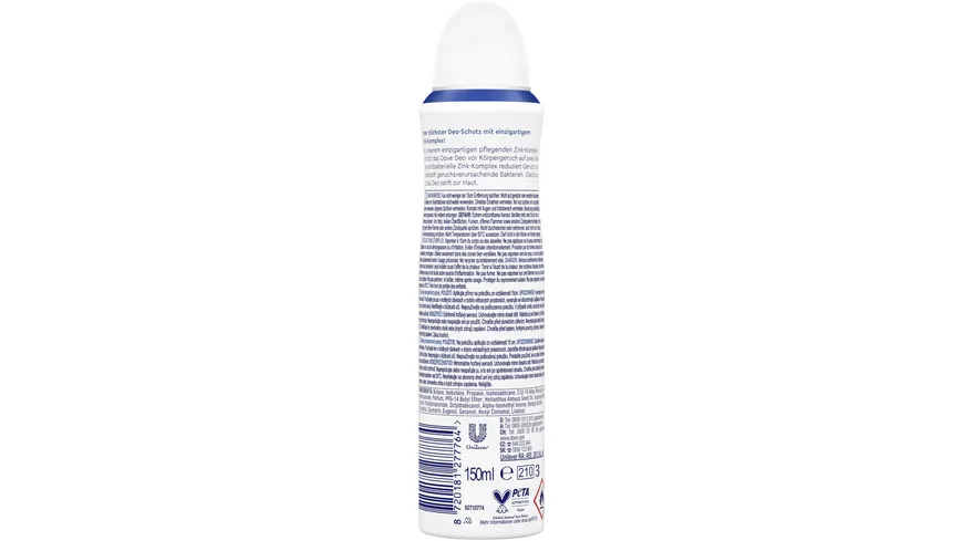 Dove Deodorant-Spray mit Zink-Komplex Original 0% Aluminiumsalze 150 ml