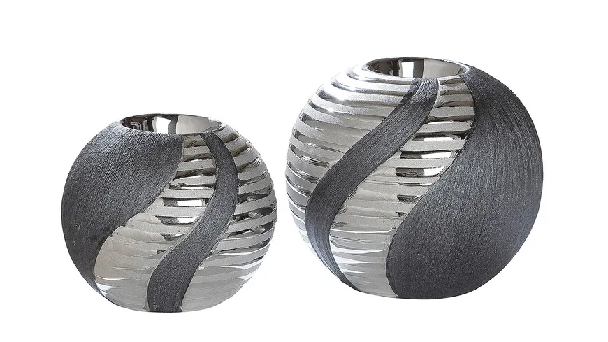 GILDE MODERN2 Keramik Teelichthalter Sevilla H=8,8cm anthrazitfarben, silberfarben