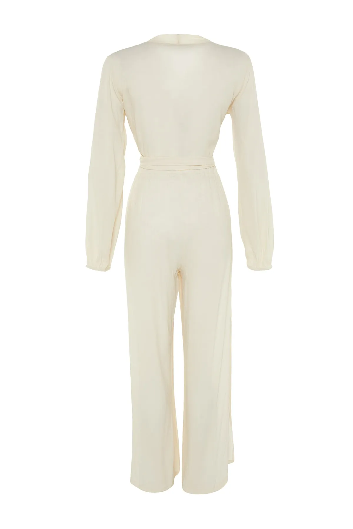 Trendyol Collection  Ecrufarbenes, gewebtes Blusen-Hosen-Set mit Bindeband TBESS23AU00031