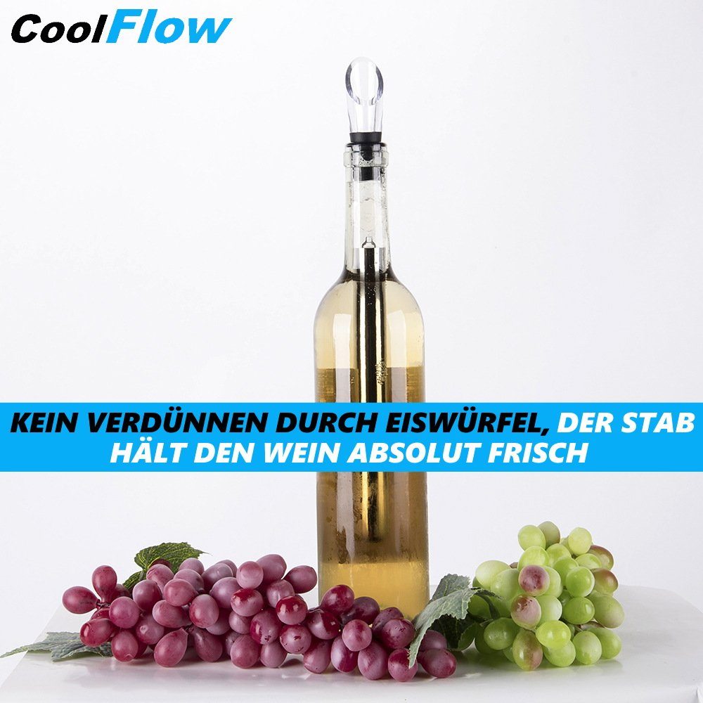 MAVURA Weinkühler CoolFlow Weinkühlstab mit Ausgießer Weinkühlerstab mit Dekanter, Edelstahl Flaschenkühler Stab Weintrinker Weinzubehör