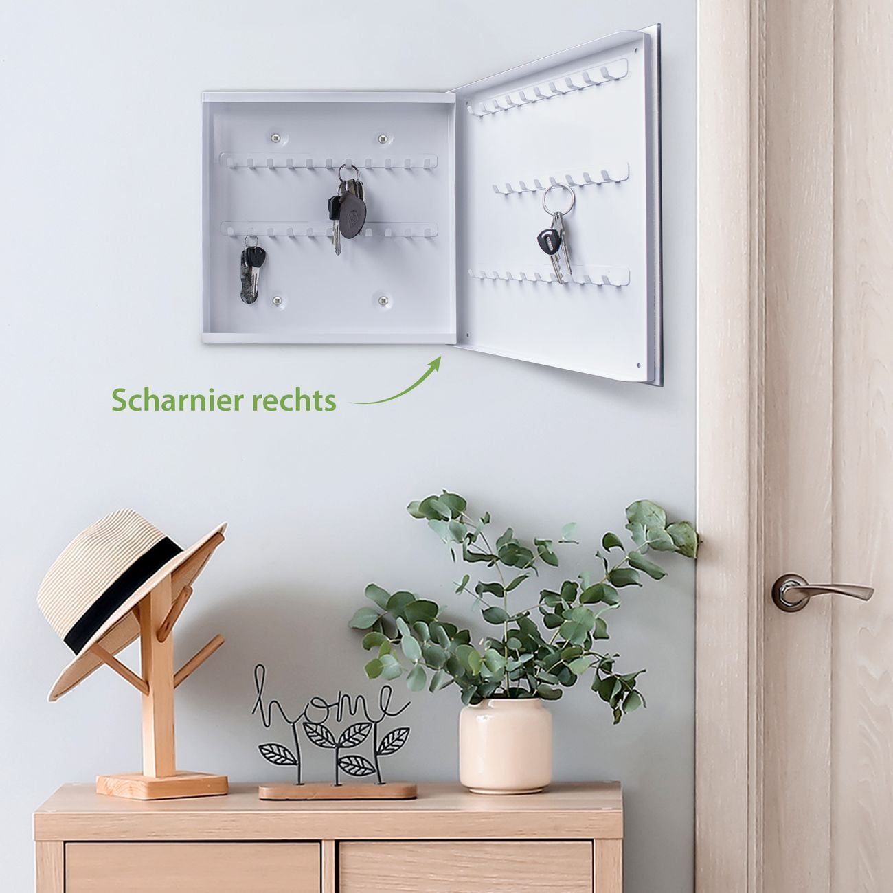 banjado Schlüsselkasten Glas Für Jeden Einen (Stahl Gehäuse, mit 50 Haken), 30 x 30 x 5 cm