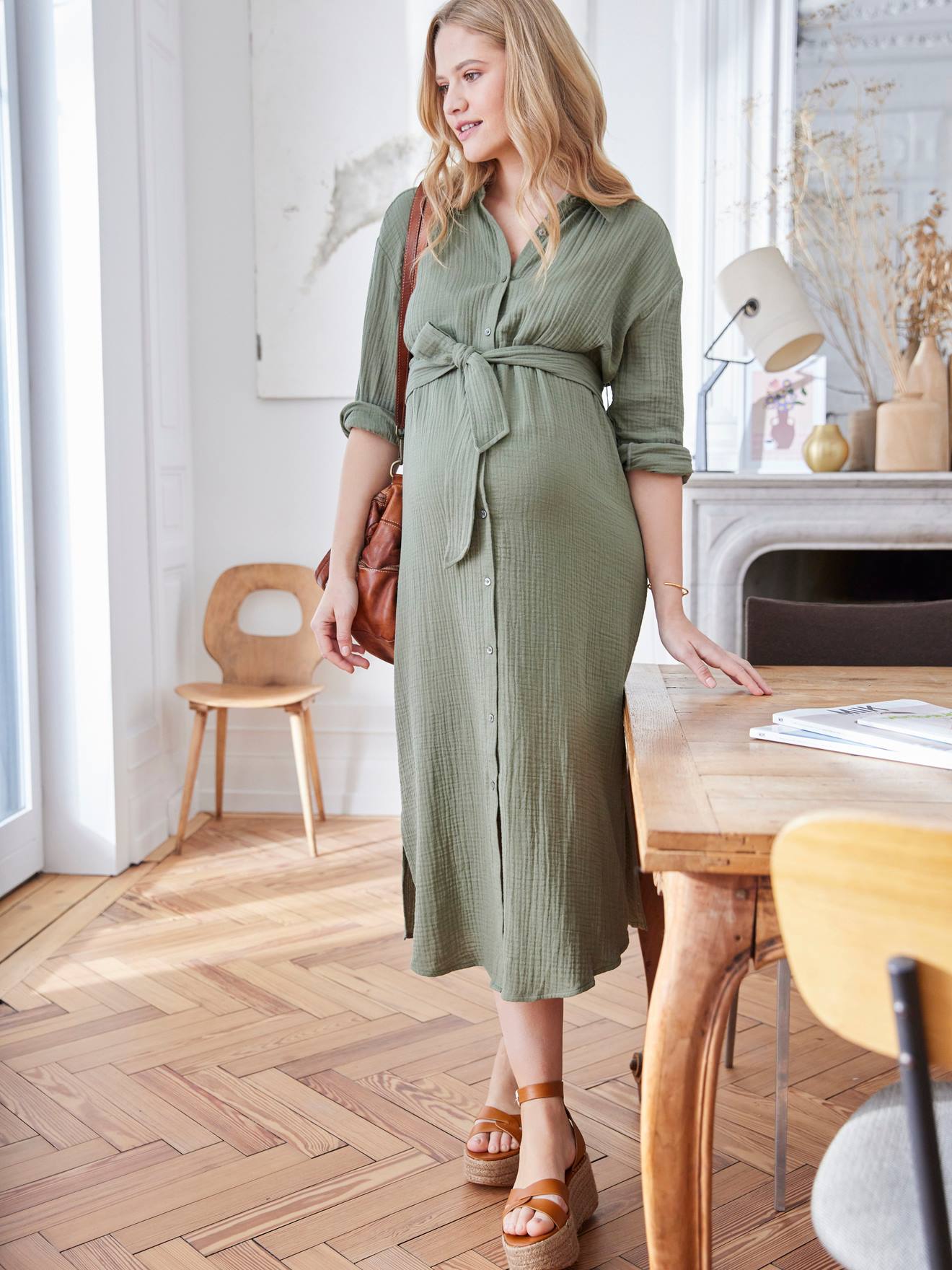 Vertbaudet Hemdblusenkleid aus Musselin, Schwangerschaft & Stillzeit - marine