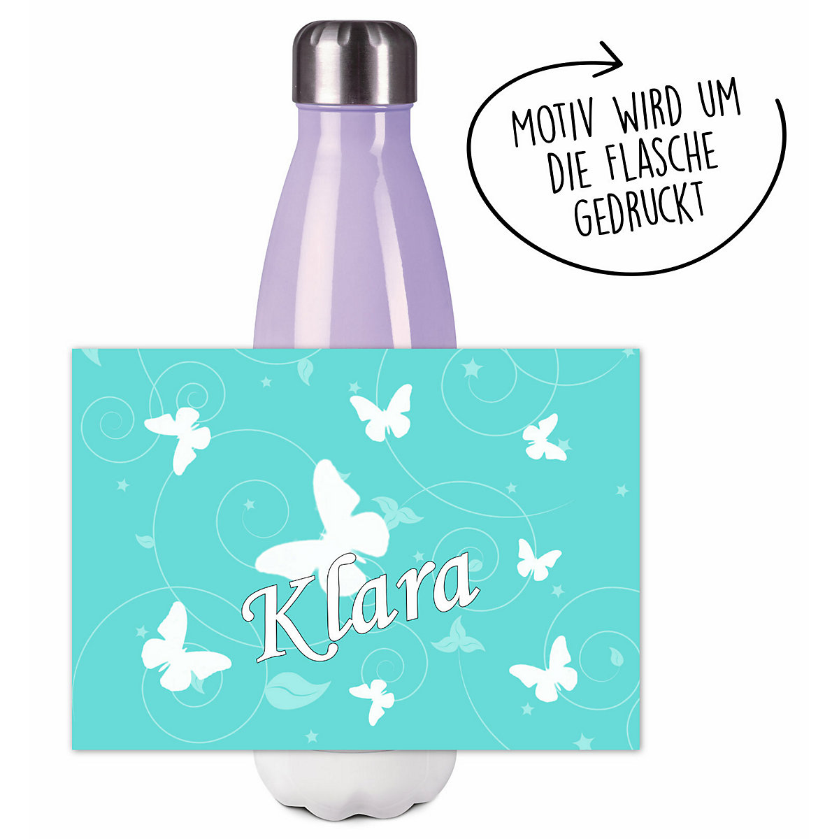 Edelstahl Kinder Thermoflasche / Trinkflasche bunt Schmetterling Ornamente Farbe türkis Spülmaschinenfest, Auslaufsicher, Bruchfest, Doppelwandig, Für Heißgetränke geeignet, Mit Deckel, Isoliert
