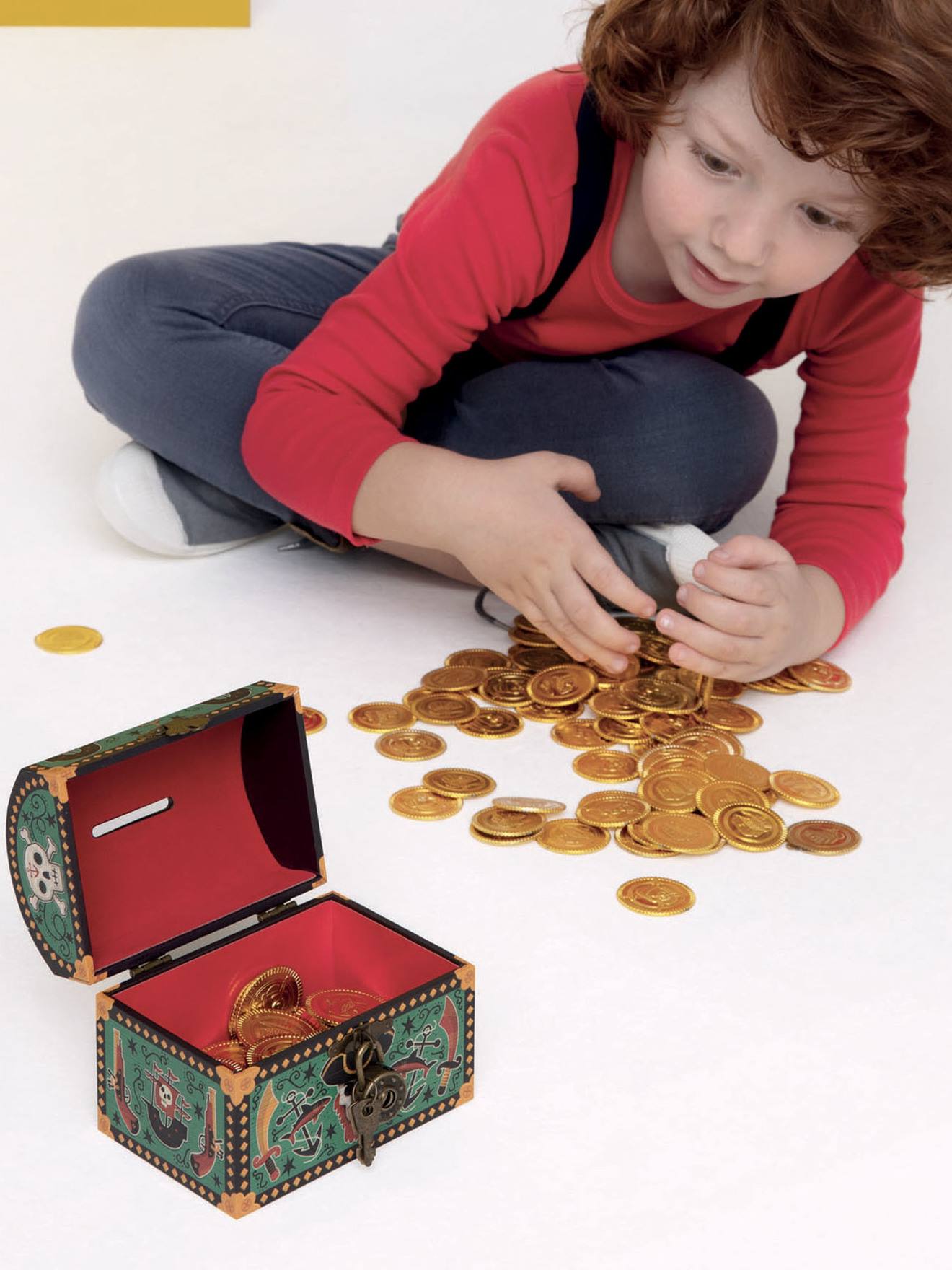 Djeco Kinder Holz-Spardose Piraten DJECO - grün bedruckt