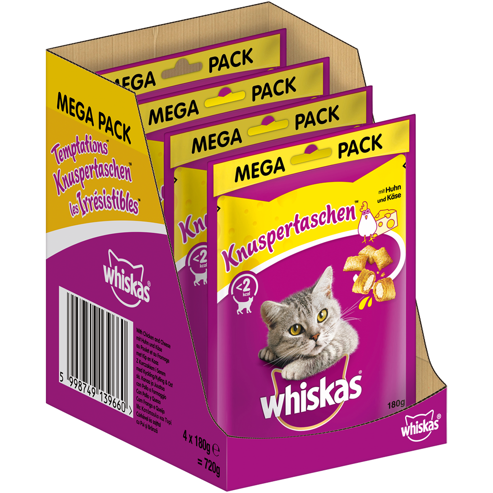 Whiskas KNUSPERTASCHEN™ Beutel mit Huhn und Käse 180g - 4er Set