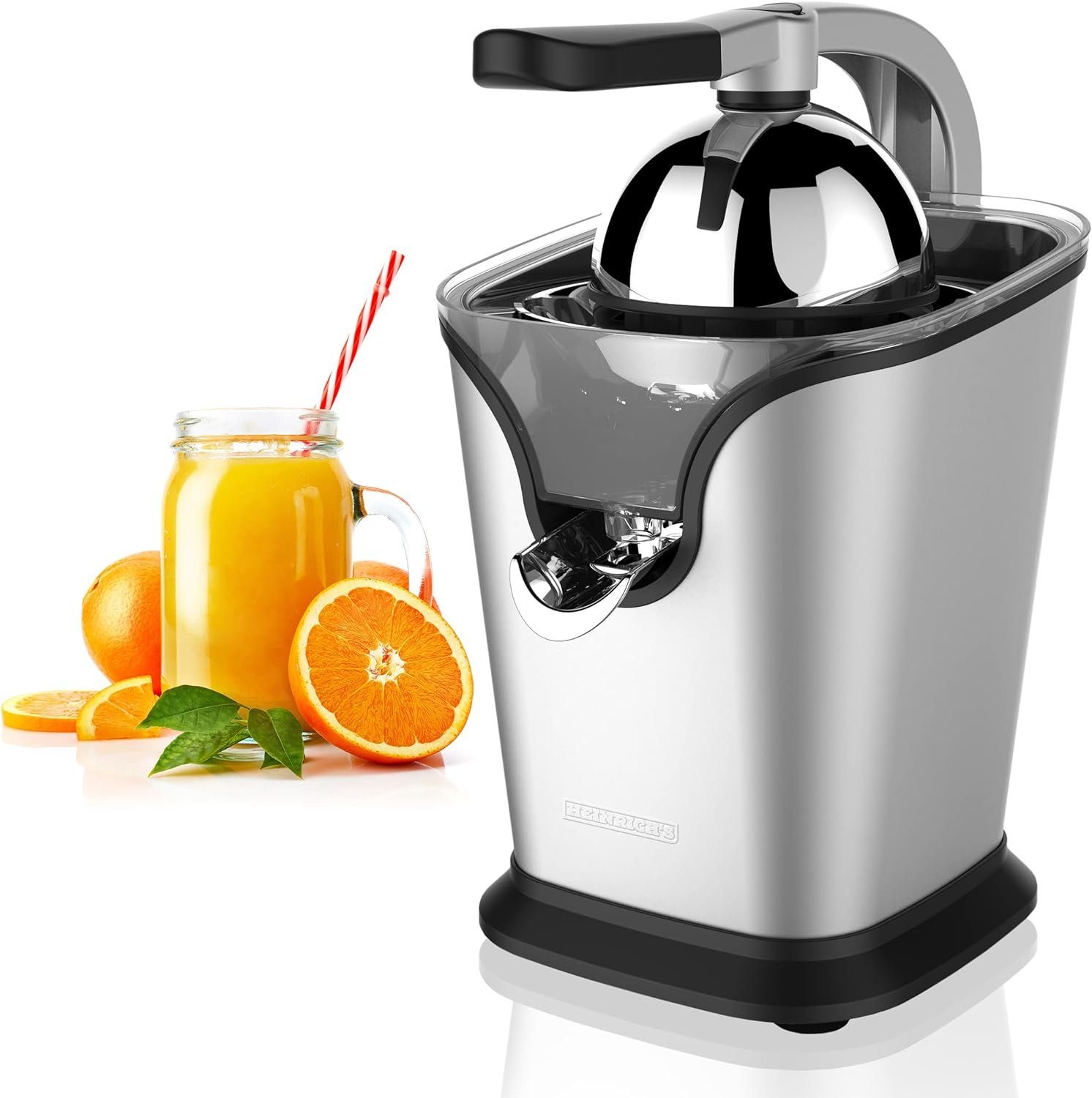 Heinrich´s Zitruspresse HZP 8692, 100,00 W, elektrischer Juicer inkl. Fließstopfunktion rostfrei