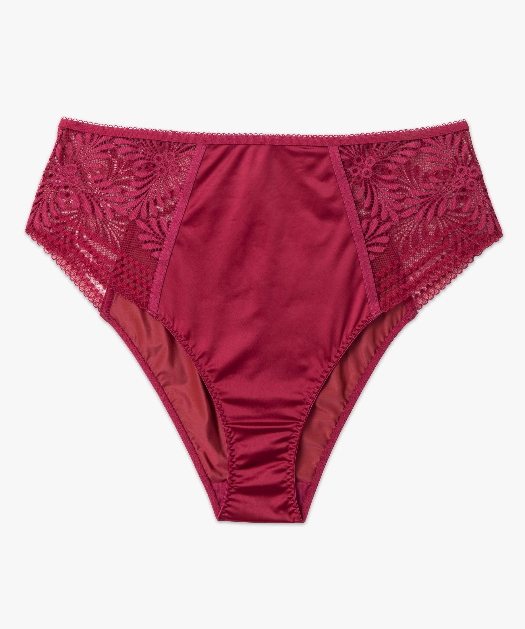 Culotte femme taille haute en microfibre et dentelle rouge | GEMO