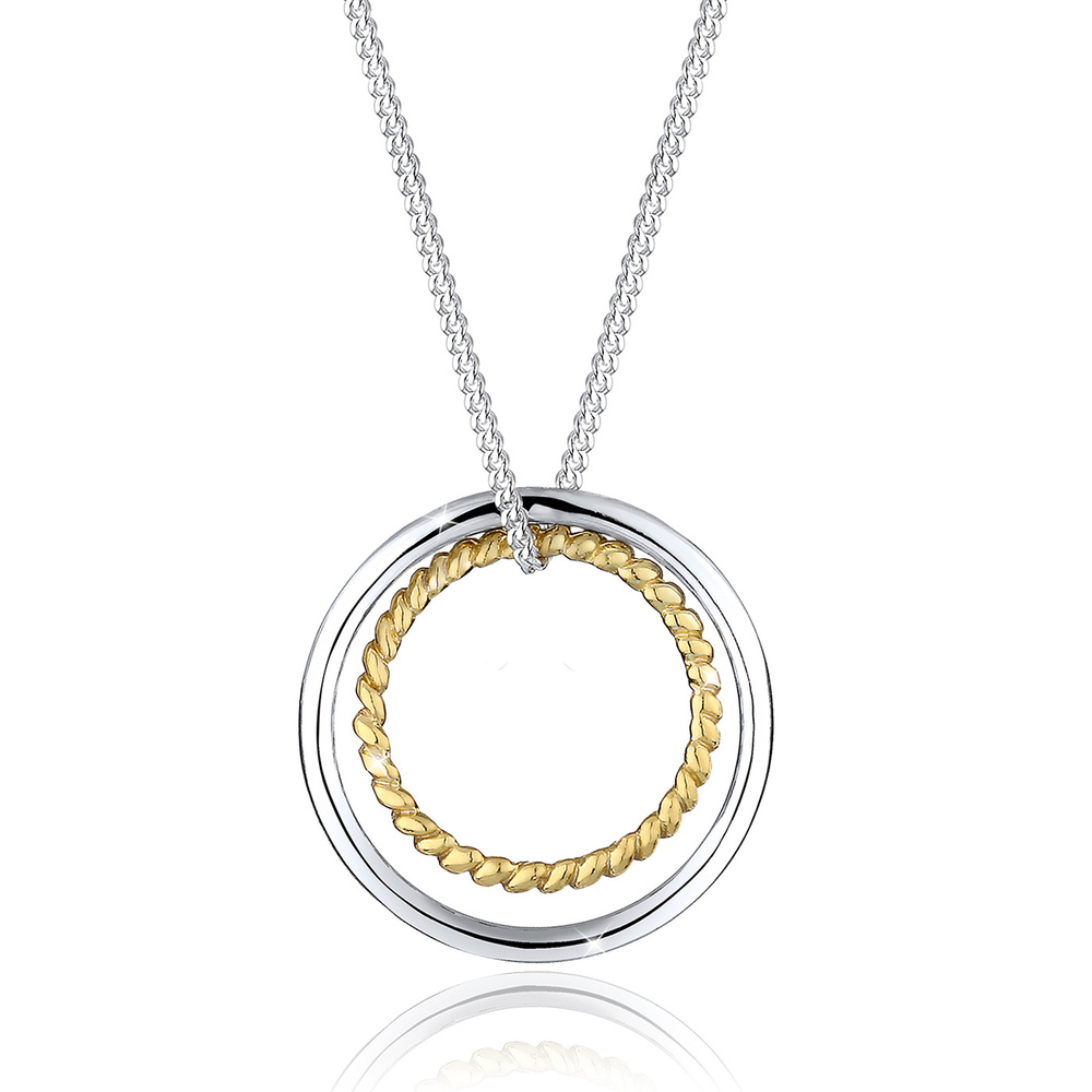 Elli Elli Collier Femmes Cercle Geo Basique Bi-Color en argent sterling 925 plaqué or collier