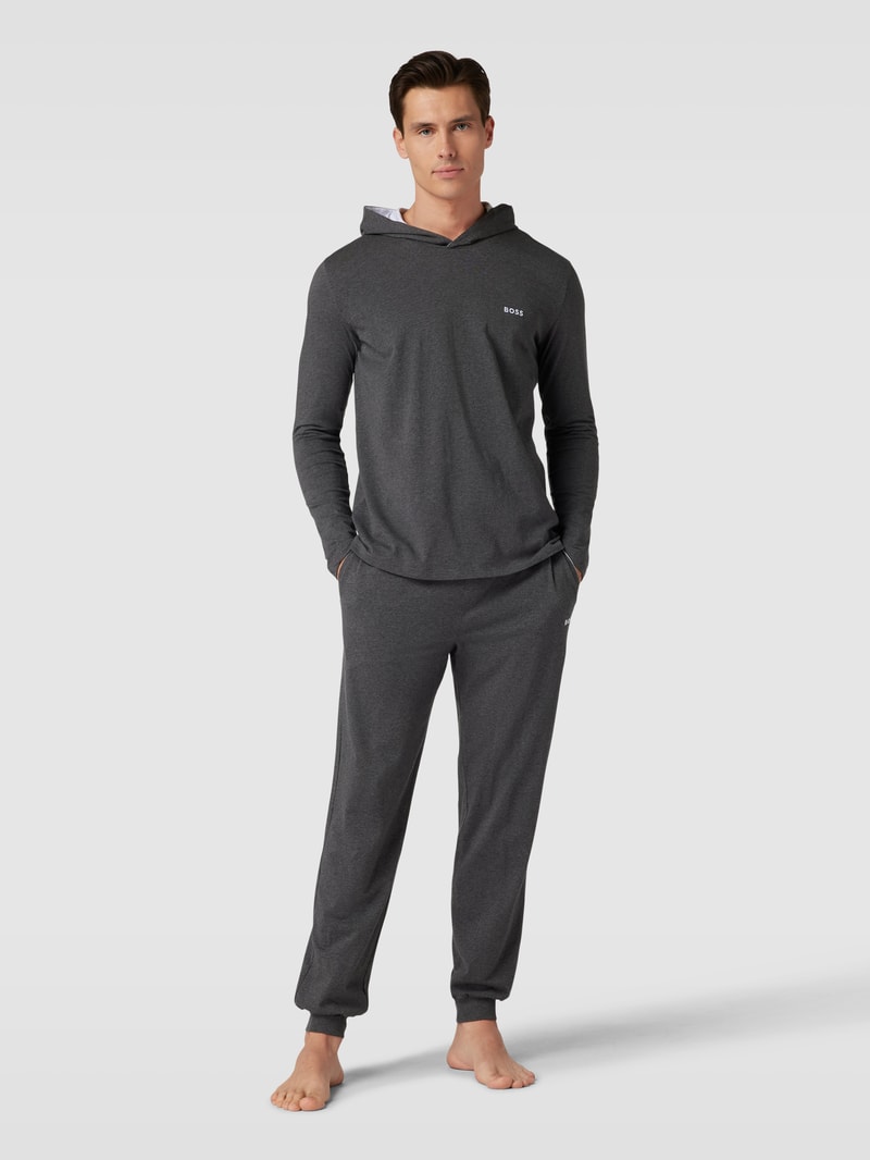 Longsleeve mit Kapuze Modell 'MIX&MATCH' in anthrazit meliert