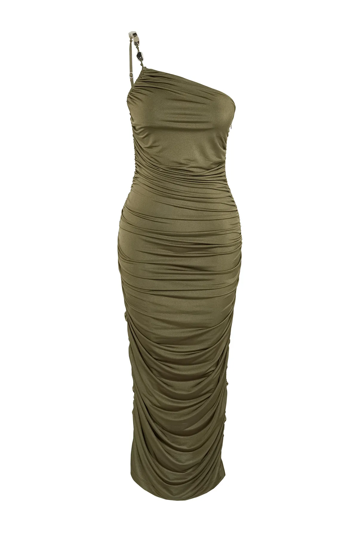 Trendyol Collection  Zeynep Tosun Design - Khakifarbenes gestricktes Abendkleid mit Accessoire-Detail TCLSS24EL00002