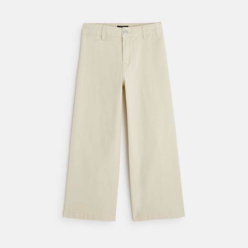 Pantalon large toile stretch blanc fille