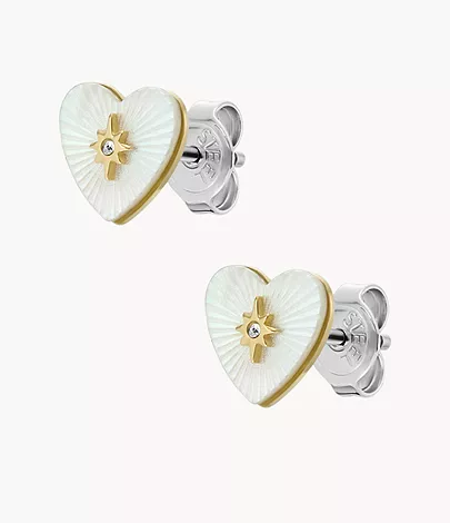 Fossil Ohrstecker Sutton Radiant Love Heart Perlmutt Edelstahl goldfarben