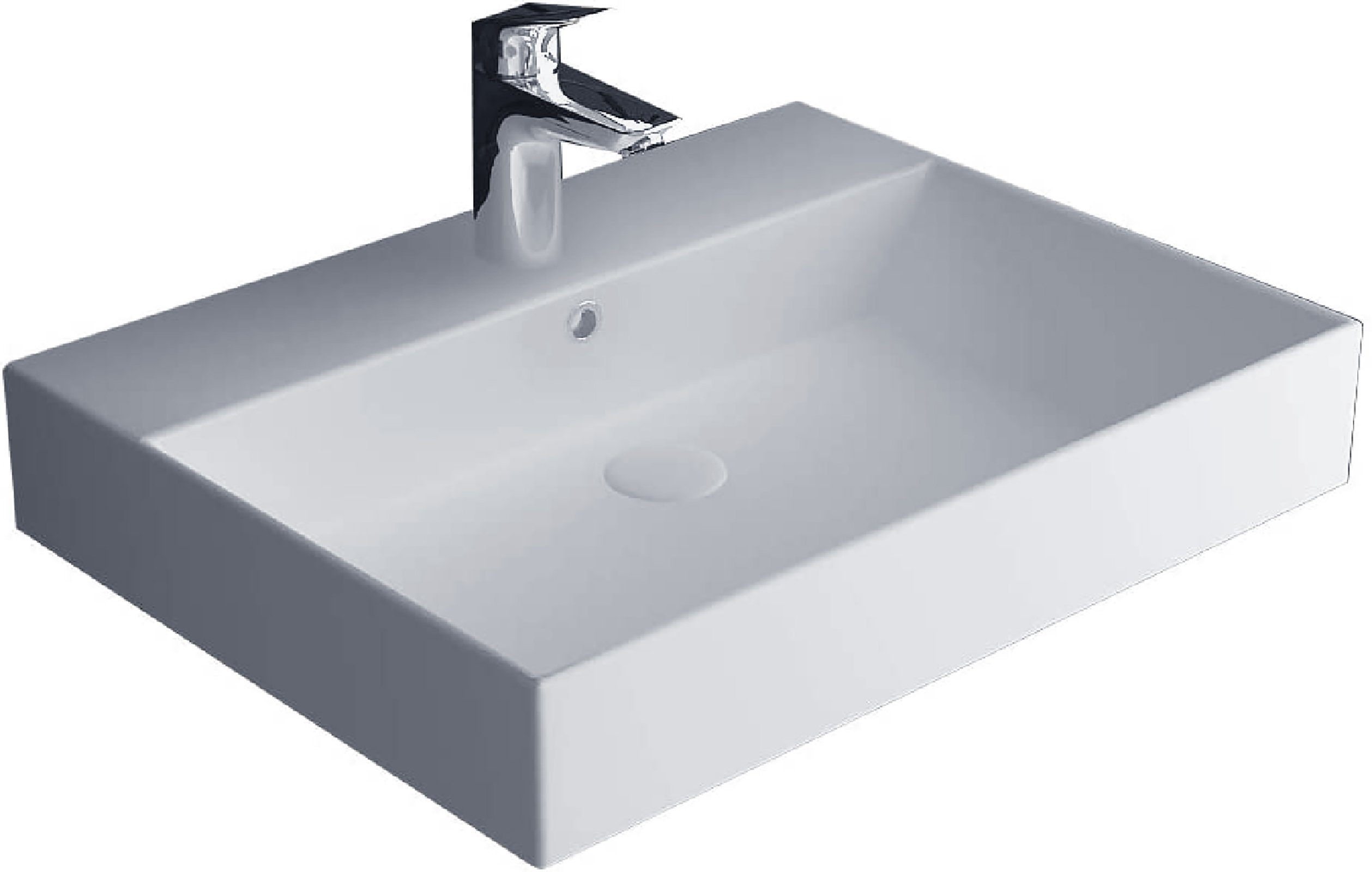 Alpenberger Aufsatzwaschbecken Keramik Handwaschbecken - Waschbecken Eckig 60 cm (1-tlg., 1-St., Badwaschbecken), Waschtisch als Hängewaschbecken geeignet, mit Überlaufschutz
