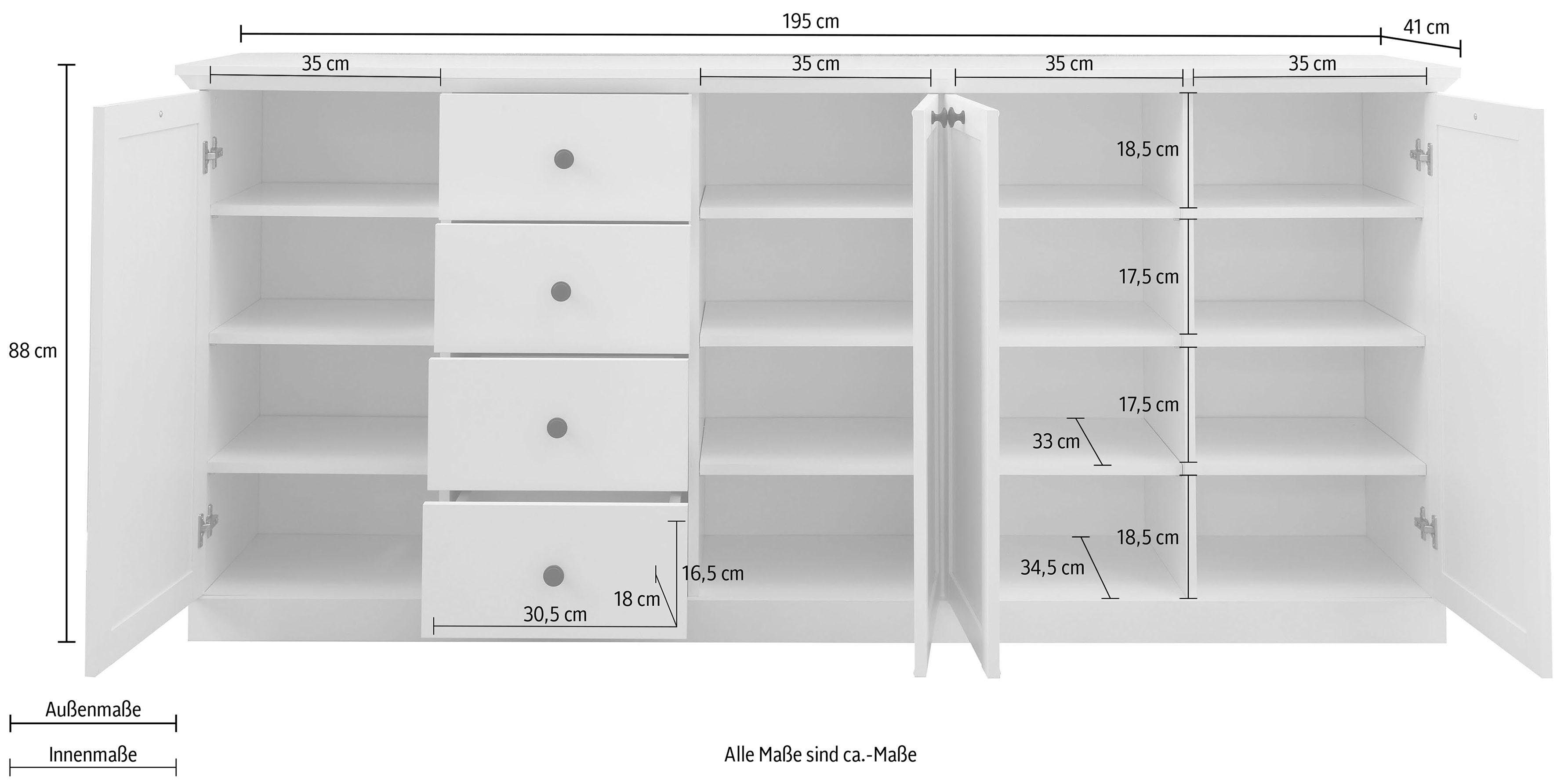 Home affaire Sideboard Örebro, zeitloser Landhausstil, mit Vollauszug