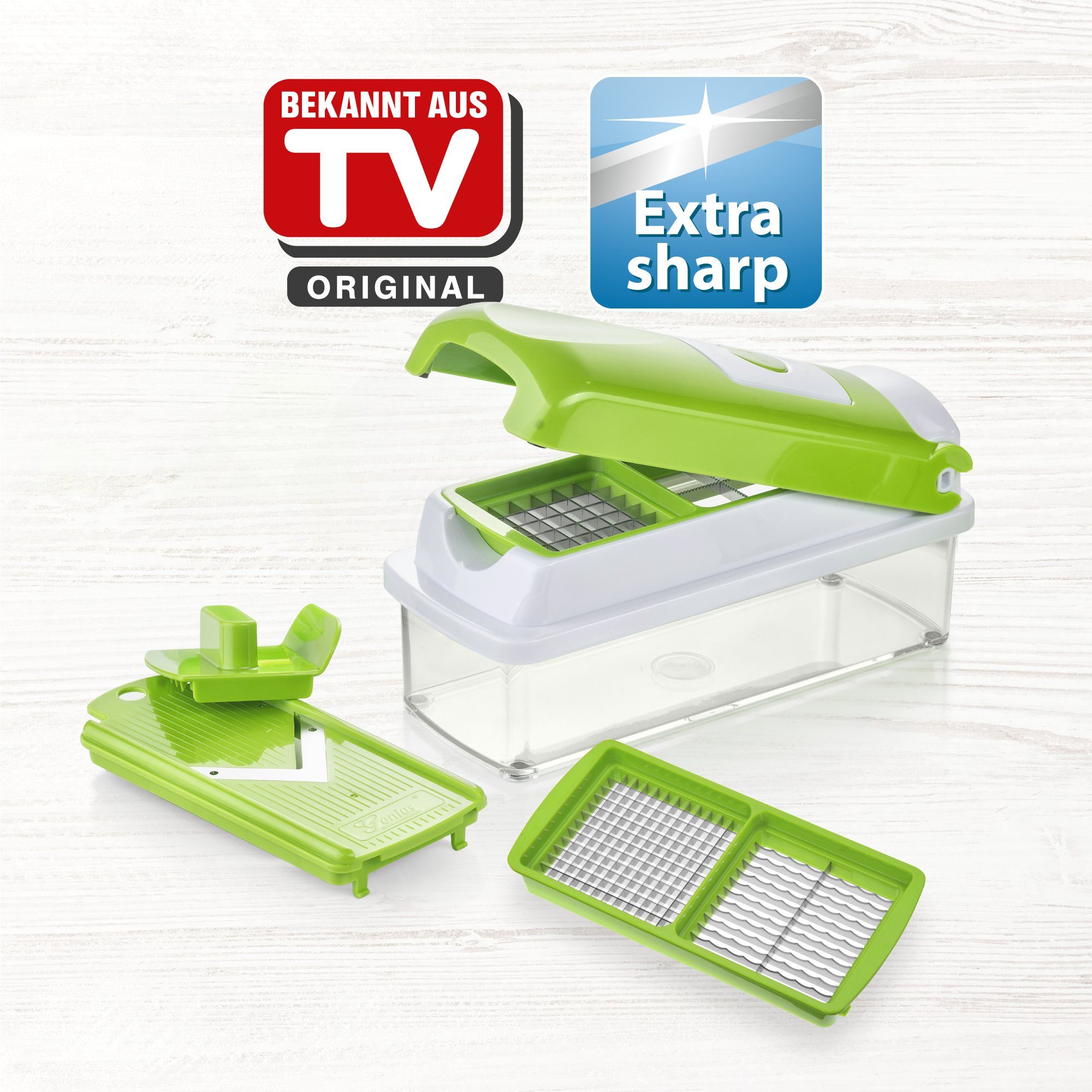 Genius Gemüseschneider Nicer Dicer Smart Gemüsehobel 6tlg. für Würfel Scheiben, Obst Salat Schneider Zerkleiner Mandoline Fassungsvermögen 800 ml