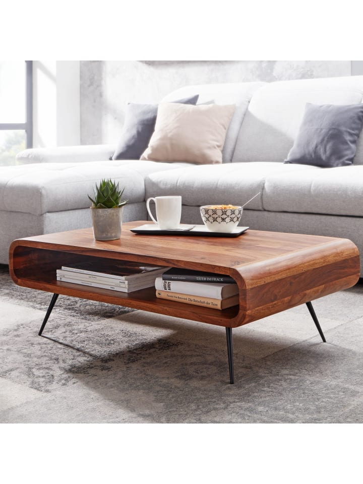 KADIMA DESIGN Couchtisch 90x55x30 cm Massivholz / Metall Sofatisch Eckig, günstig kaufen onesize