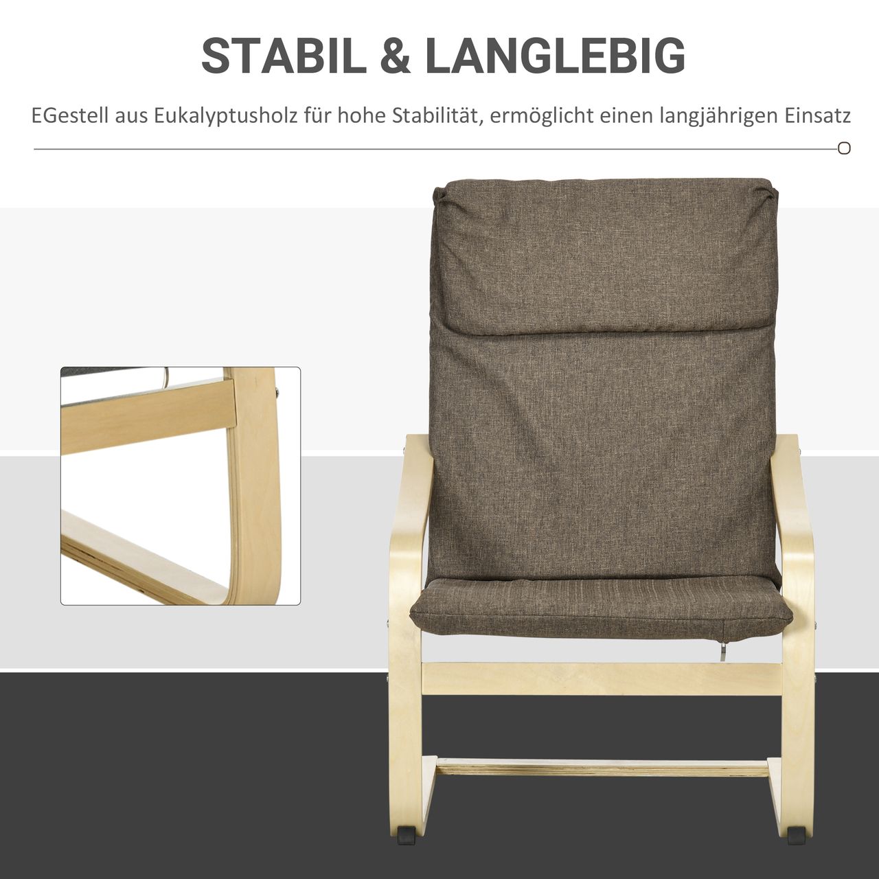 HOMCOM Relaxsessel Ruhesessel mit Armlehne Leinenbezug Holzgestell Braun