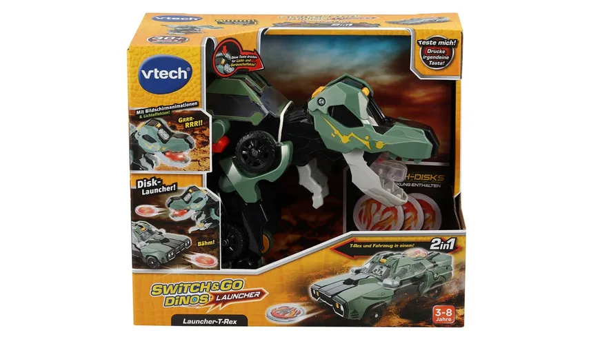 VTech - Switch-Go-Dinos - Launcher-T-Rex, Spielfigur & Fahrzeug (verwandelbar)