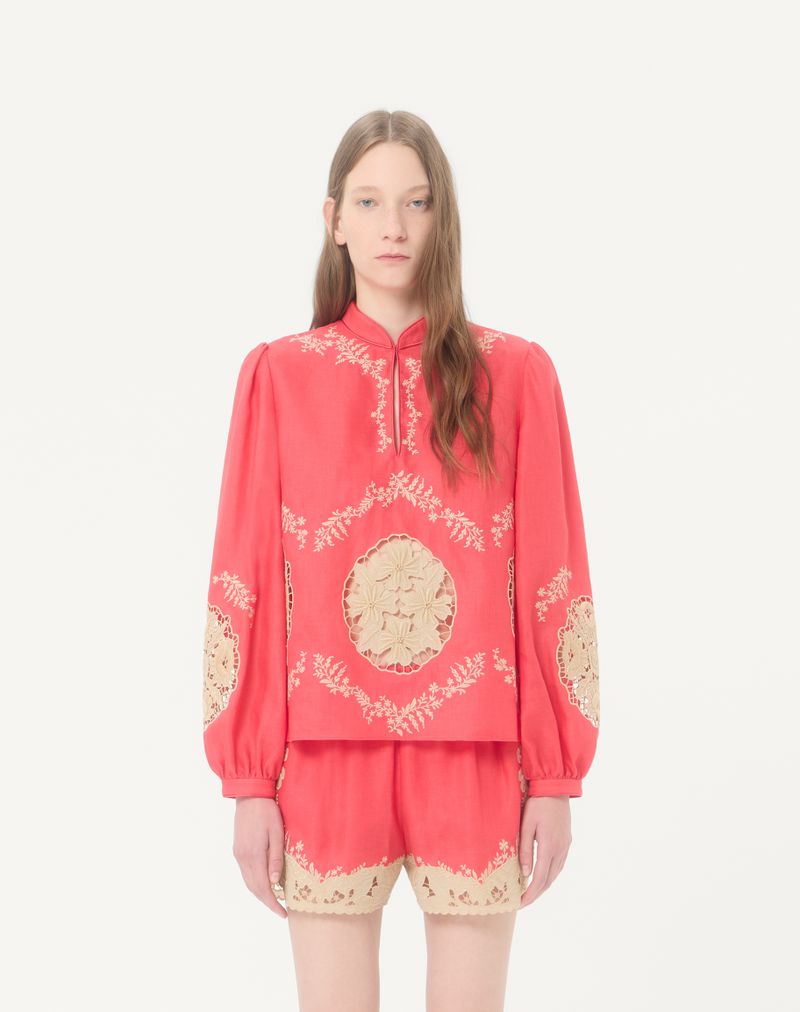 Broderet Couture-top i hør