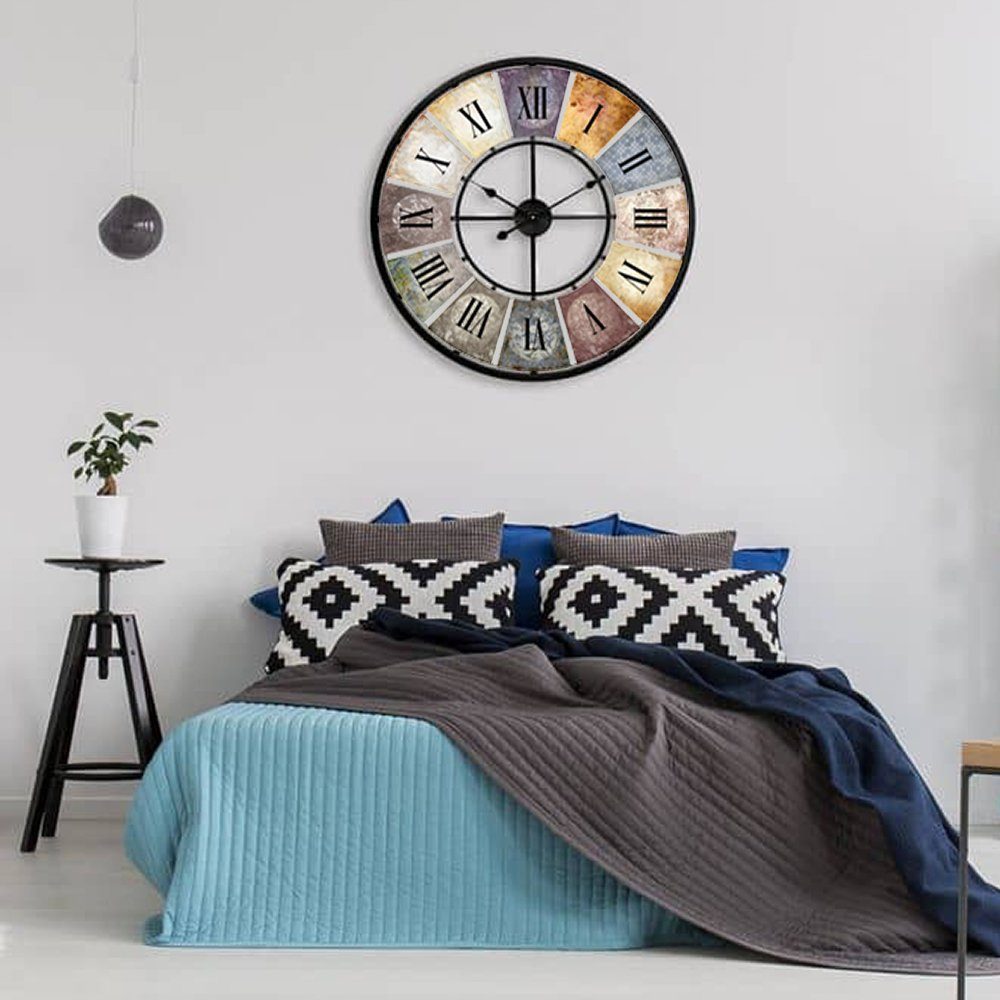 K&L Wall Art Wanduhr Große Vintage Metall Wanduhr Wohnzimmer 50cm oder 80cm Retro Uhr Küche (Used Look Metalluhr, leises Quarz Uhrwerk)