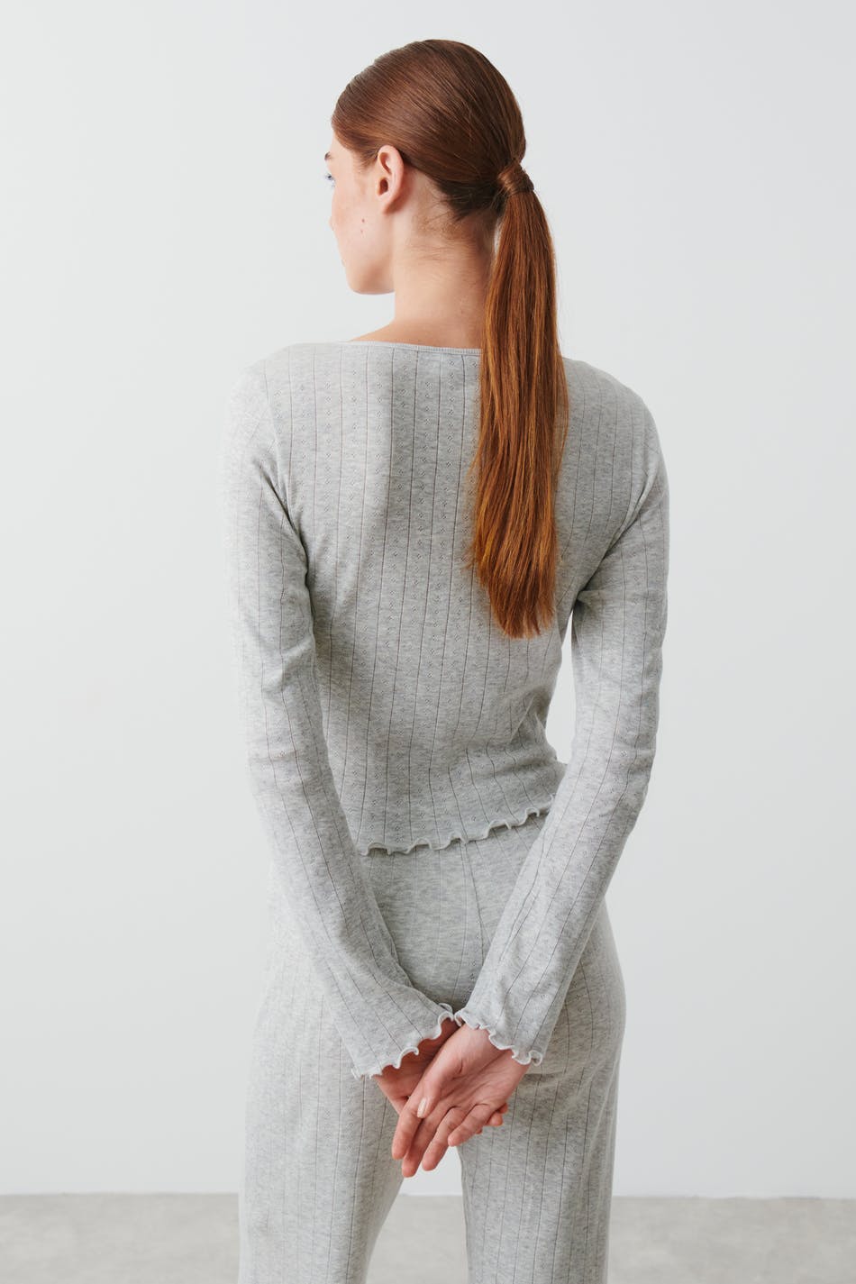 Pointelle long sleeve top