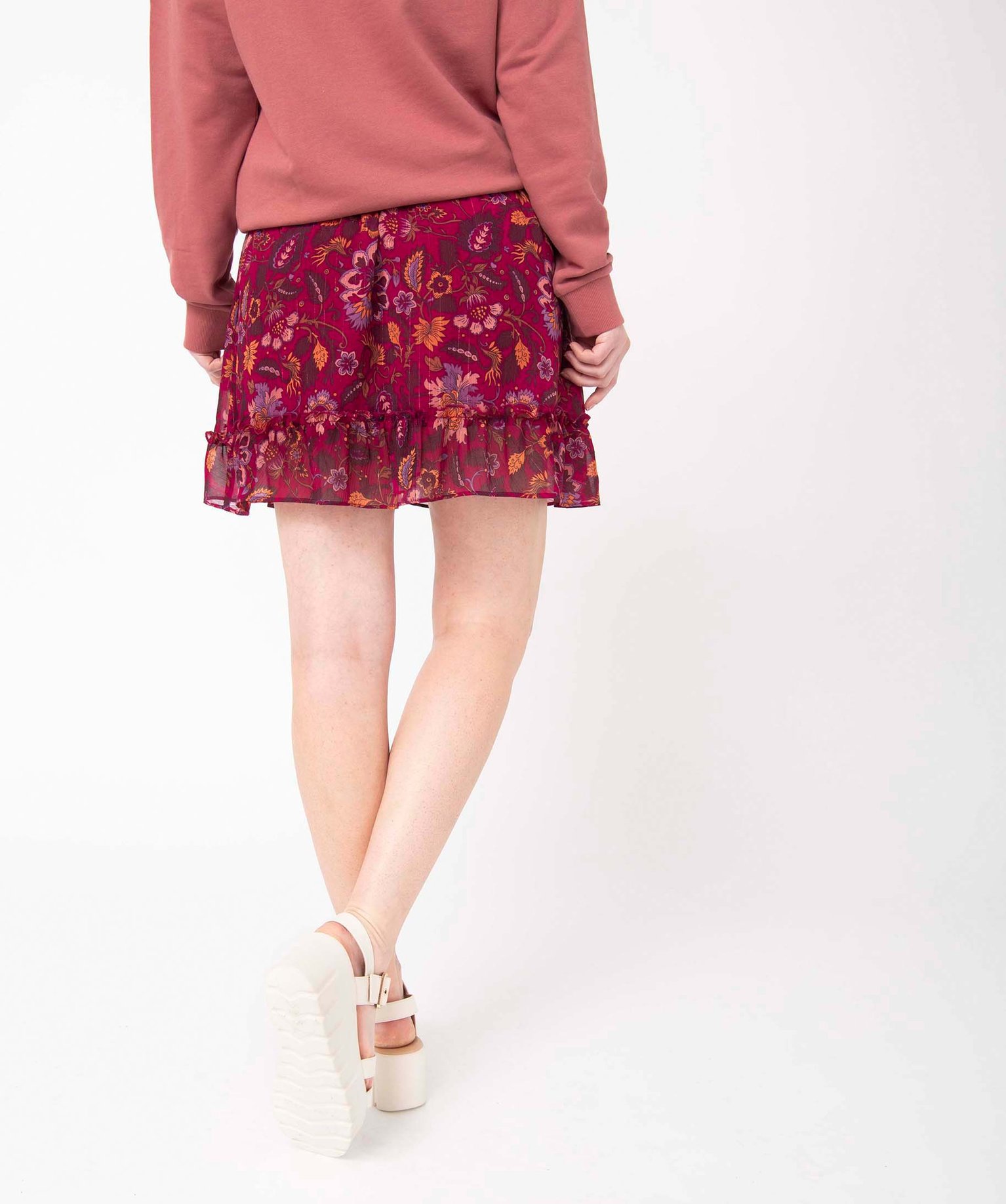 Jupe femme portefeuille à motifs fleuris et rayures scintil... imprime | GEMO